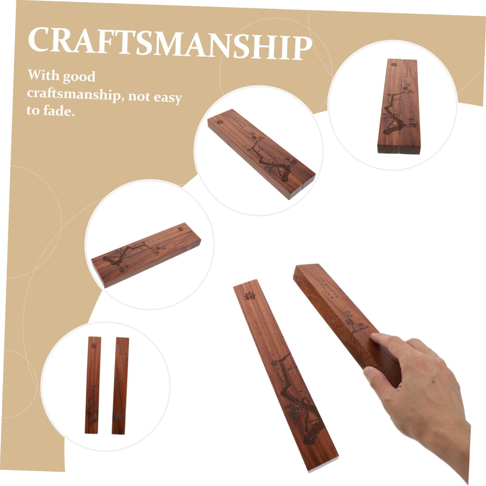 Balacoo 4-Piece Wooden Calligraphy Paperweights - Traditional Chinese Town Ruler Design for Drawing, Writing & Office Desk Decor - Perfect for Artists, Calligraphers & Stationery Lovers
