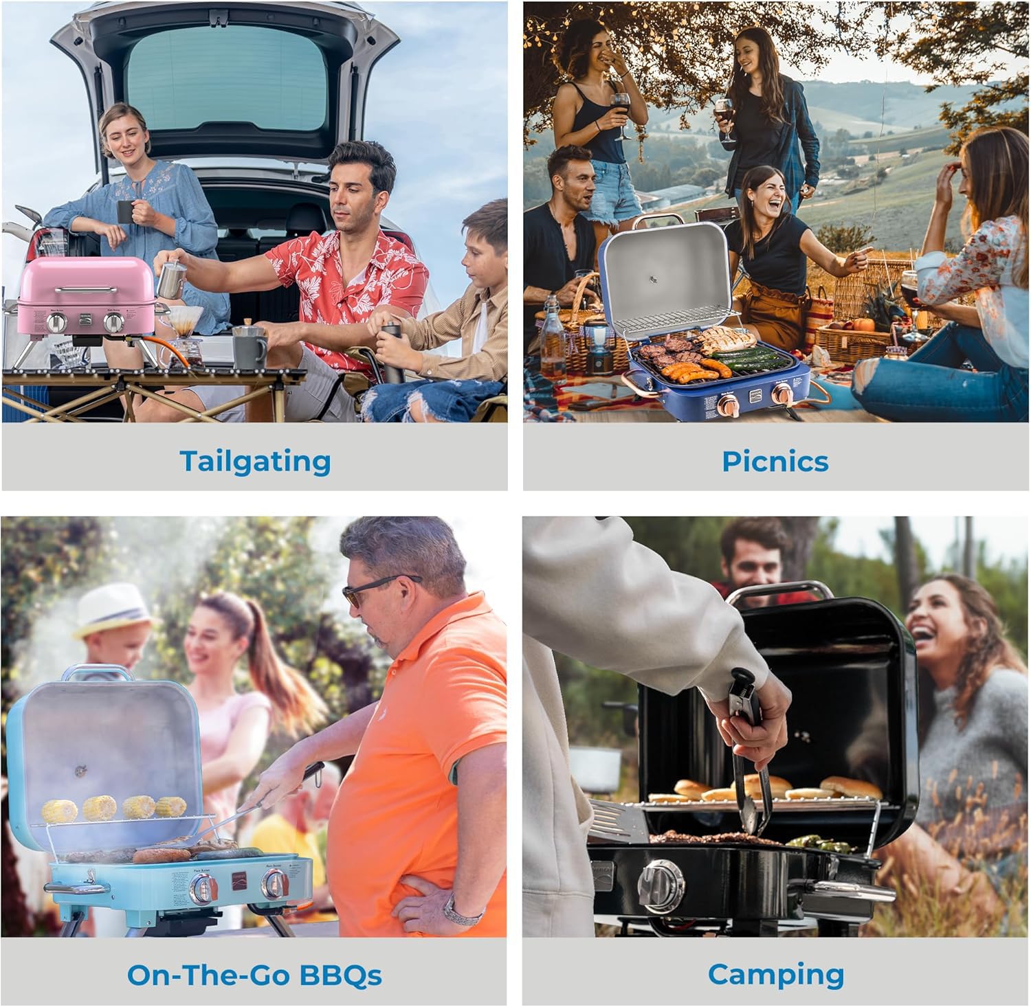 Kenmore Portable Propane Gas Grill - 2 Burner Tabletop BBQ Grill with 14,000 BTUs & Warming Rack, Stainless Steel Outdoor Cooking for Camping, Picnics, Tailgating, and Backyard Parties (Red)