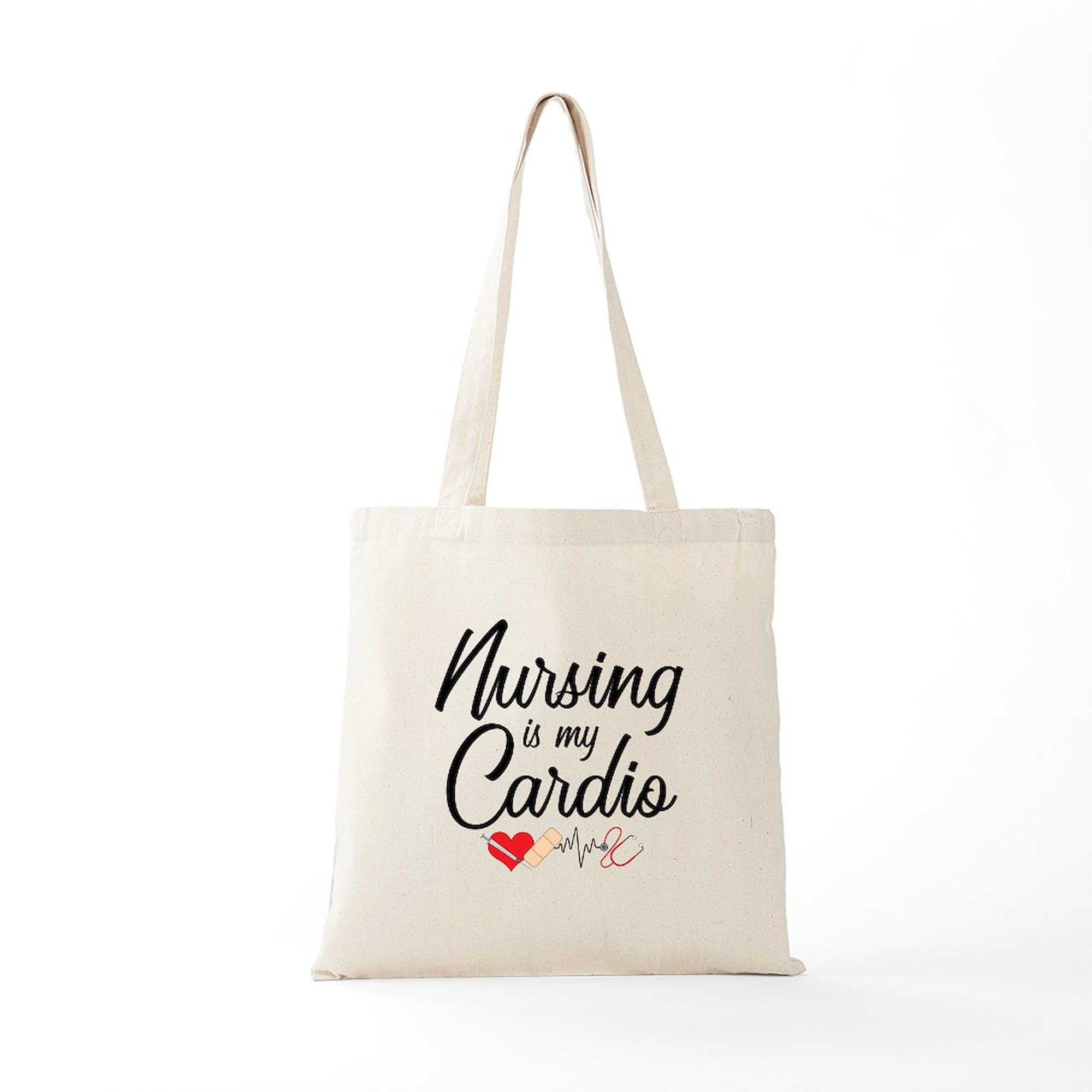 Nursing Is My Cardio Tote Bag - Natural Canvas Reusable Shopping Bag for Nurses, Medical Professionals & Students - Perfect for Work, School & Groceries