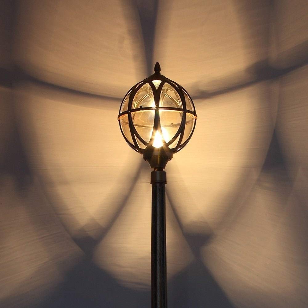 80cm Outdoor Waterproof Aluminum Lawn Lamp - Black European Spherical Street Light for Garden, Poolside, Villa Landscape Lighting | Durable Column Post Light for Patio, Pathway & Driveway Decor