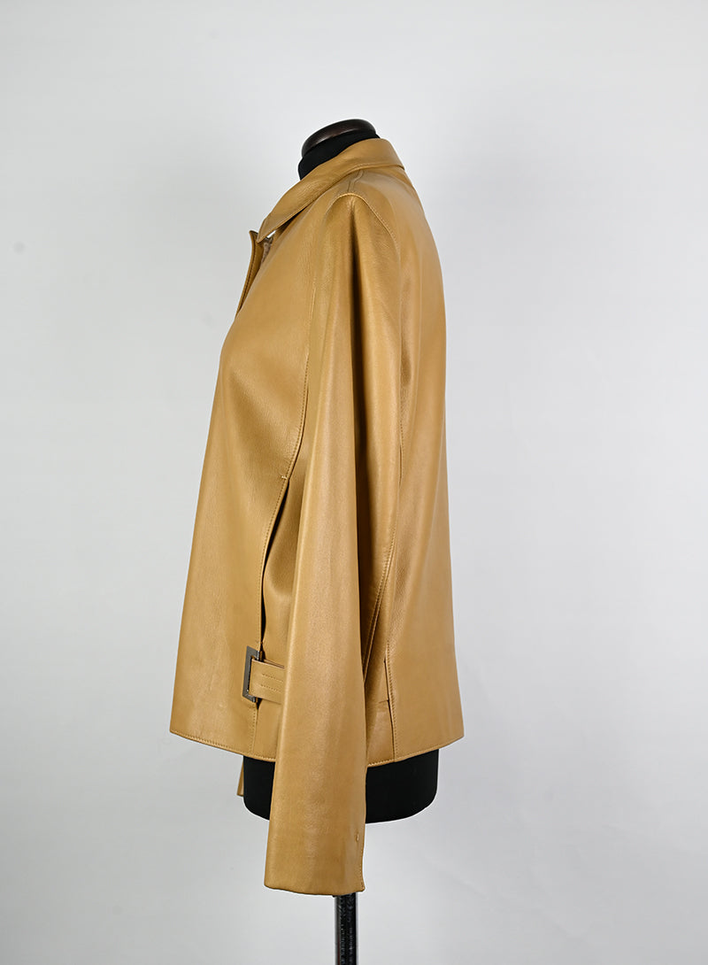Prada Nappa Leather Jacket in Biscuit Color - Size 44 | Luxury Italian Outerwear for Men, Business & Casual Wear