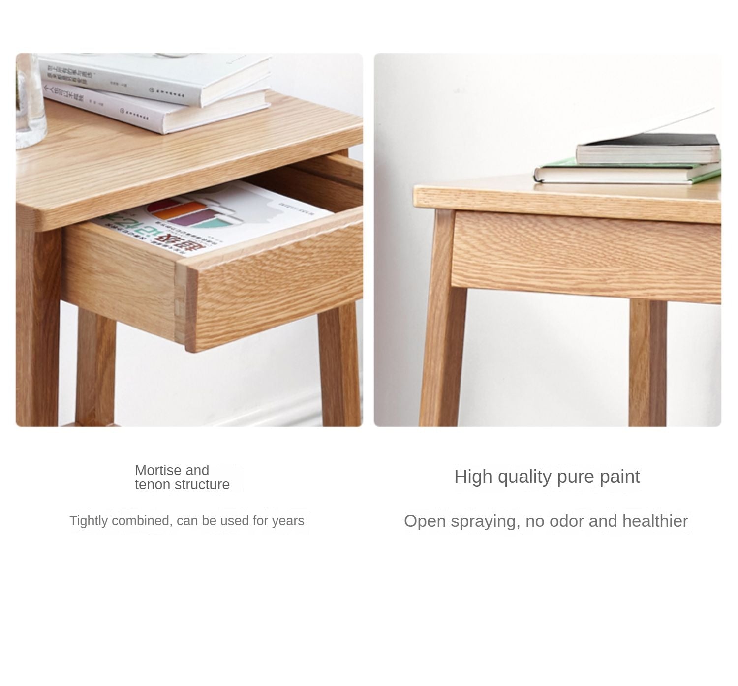 Solid Oak Wood Side Table with Double Layer Shelf - Perfect for Living Room, Bedroom, or Office Decor