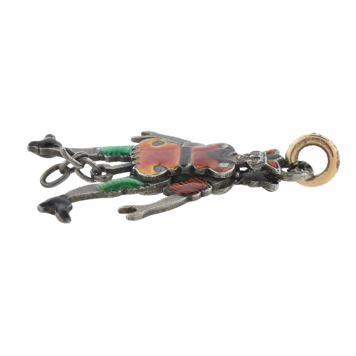 Victorian Sterling Silver Enamel Double-Sided Moveable Jester Puppet Charm - Perfect for Jewelry Making, DIY Crafts, and Unique Gift Giving