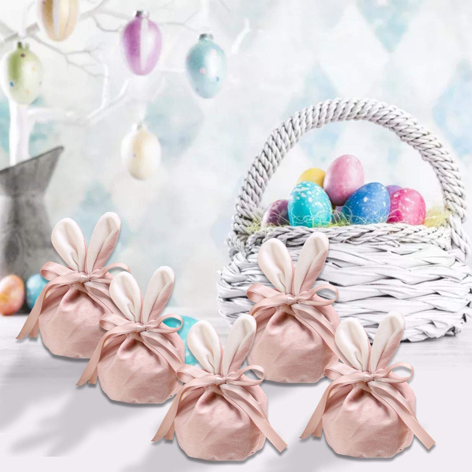 1/5pcs Velvet Rabbit Ear Gift Bags - Elegant Bunny Candy Bags for Wedding Favors, Birthday Party Decor, Jewelry Organizer & Gift Packaging - Perfect for Easter, Baby Shower & Holiday Gifting