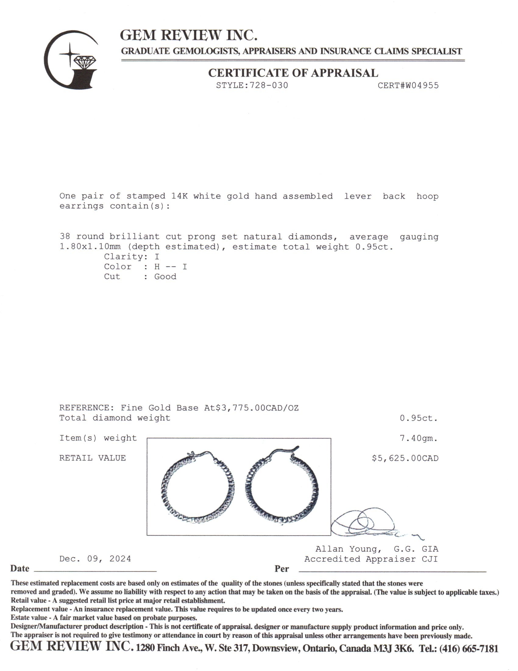 14K White Gold Diamond Hoop Earrings for Women | 0.95 Carat Total Weight | Dazzling Round Cut Diamond Stud Earrings | Perfect for Weddings, Anniversaries & Special Occasions