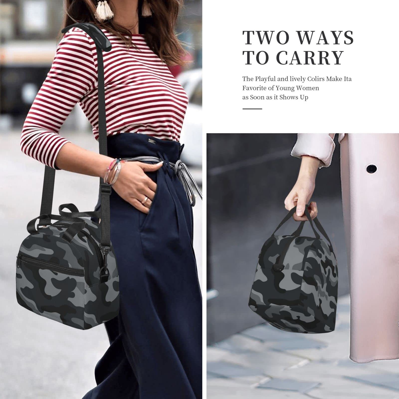 Military Camo Insulated Lunch Bag - Reusable Black Lunch Tote with Adjustable Shoulder Strap for Office, School, Picnic & Travel - Perfect for Work, Outdoor Adventures & Daily Commutes