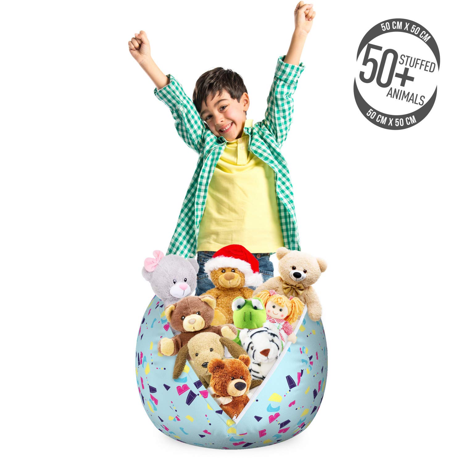 Ambesonne Alphabet Storage Toy Bag Chair - Polka Dot Design, Washable Stuffed Animal Organizer for Kids Room, Small Size in Aqua Indigo - Perfect for Nursery, Playroom & Bedroom Organization
