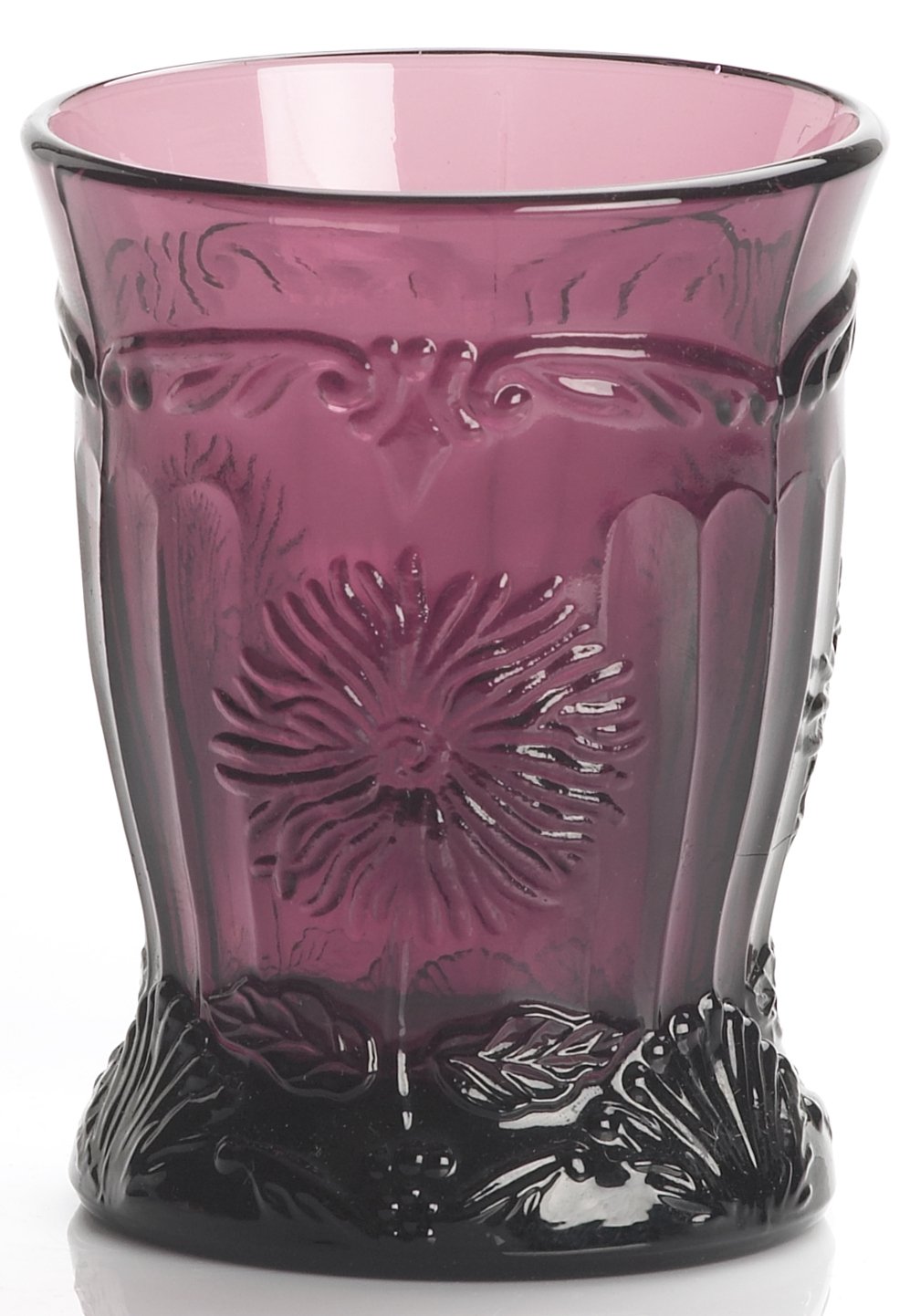 Vintage Mosser Glass Tumbler - Handmade in USA - Dahlia Floral Pattern - Amethyst Purple Drinking Cup for Home, Office & Picnics