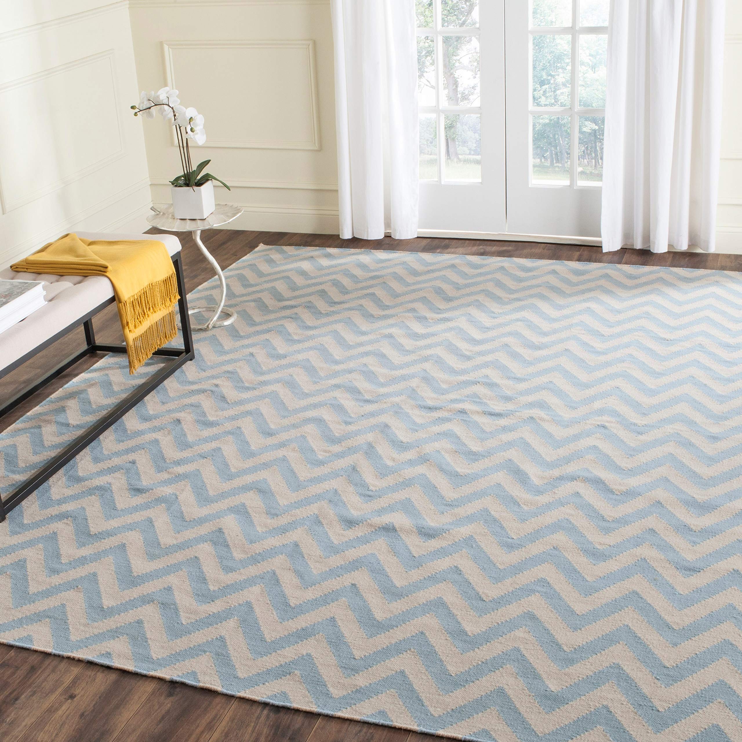 Safavieh Dhurries Blue Ivory 8x10 Feet Area Rug - Soft Handmade Cotton Dhurrie for Living Room, Bedroom & Dining Room Decor