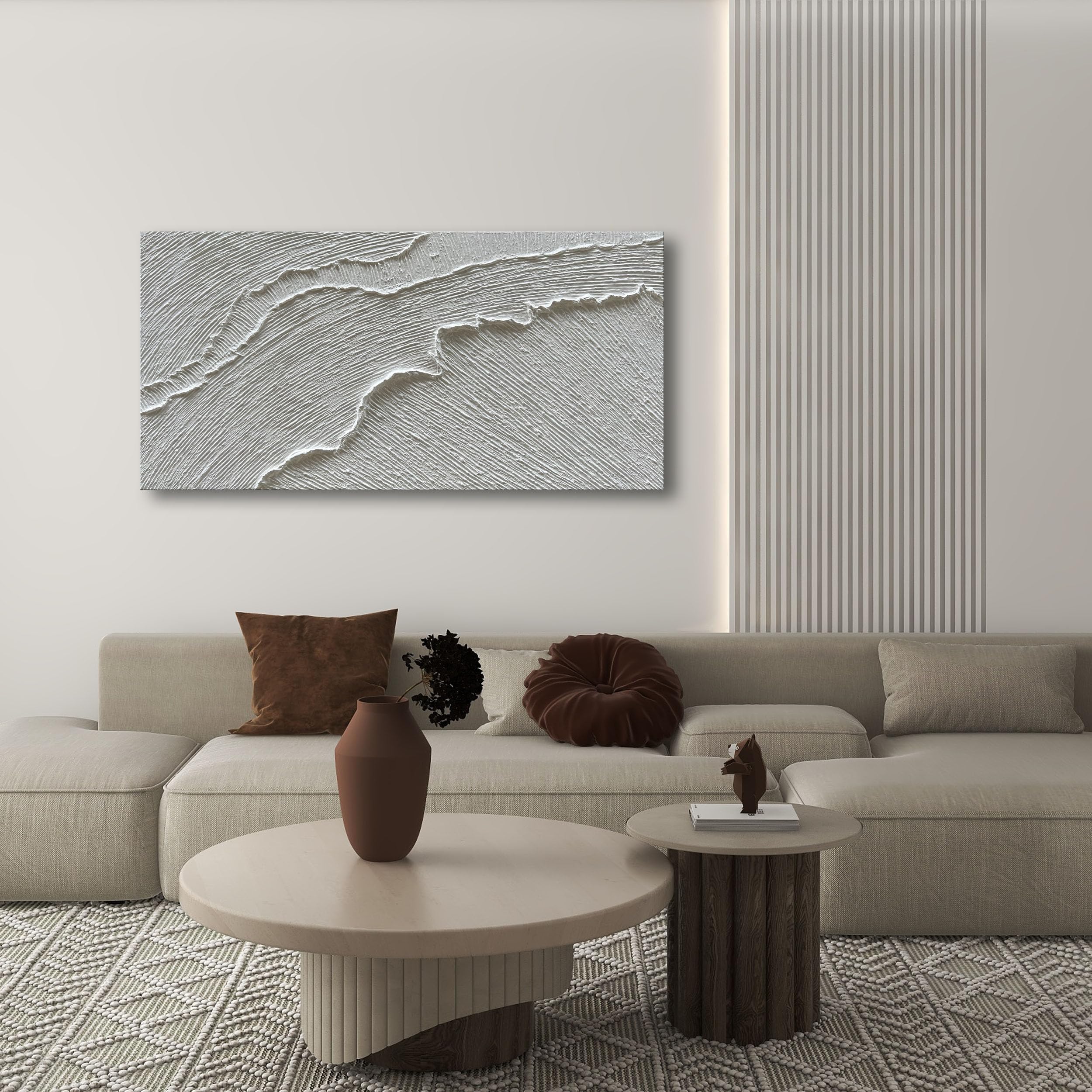 NANKAI Hand-Painted Abstract Oil Painting - Black & White Beach Waves Landscape Wall Art (24x48 Inch) | Perfect for Living Room, Bedroom & Office Decor | Modern Coastal Home Decor & Gift Idea