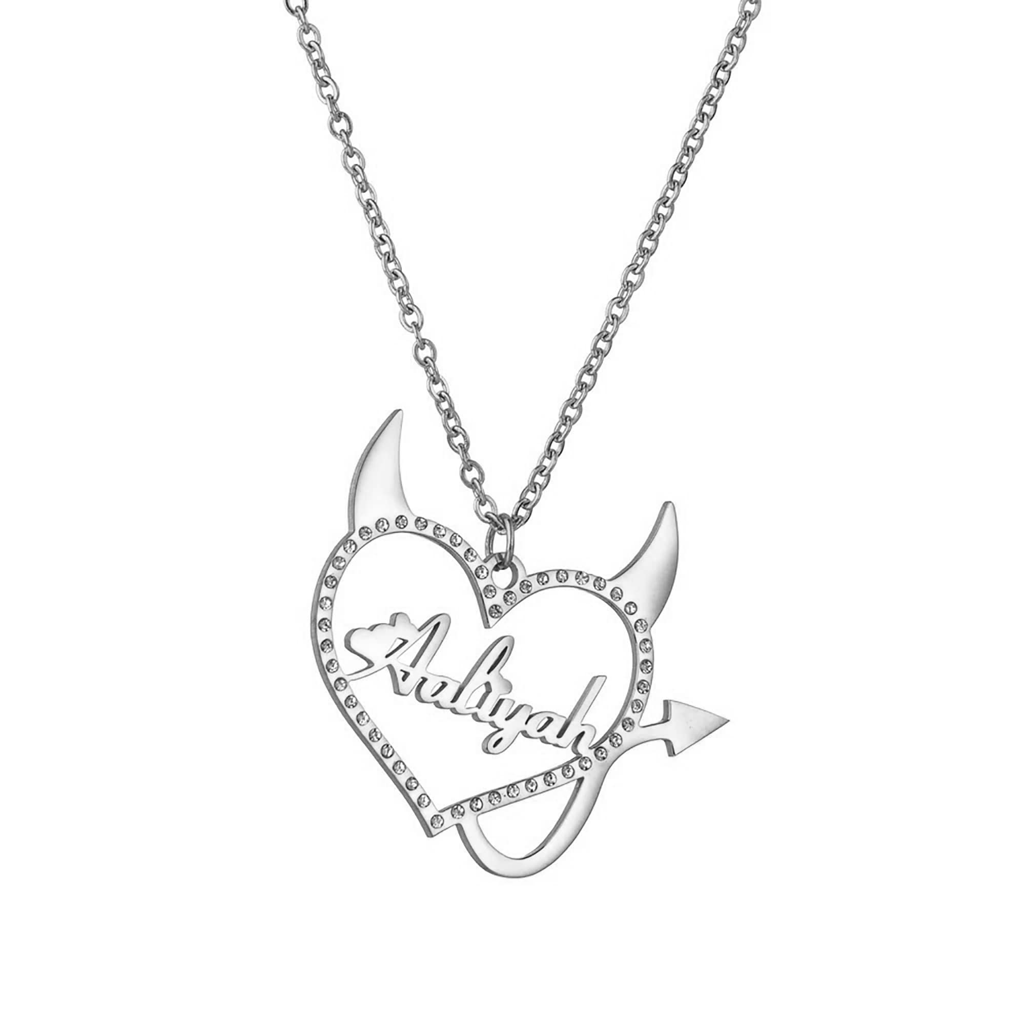 Custom Heart Nameplate Necklace with Demon Tail - Personalized Love Pendant for Women | Valentine's Day, Anniversary & Birthday Gift for Wife, Girlfriend | Romantic Jewelry for Date Night, Prom & Special Occasions