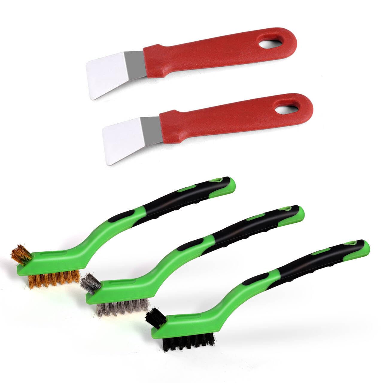5Pcs Wire Brush Set - Stainless Steel/Brass/Nylon for Cleaning Paint, Rust & Dirt - Home & Auto Use