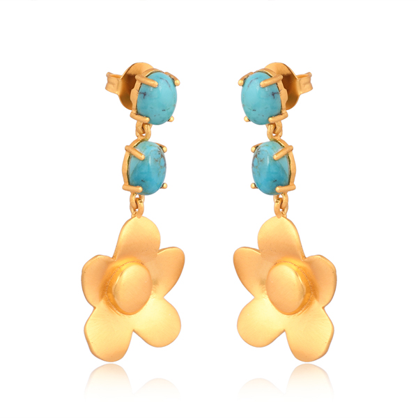 Turquoise Beachside Bloom Drop Earrings - Handmade Boho Jewelry for Women, Perfect for Summer Vacations & Beach Weddings