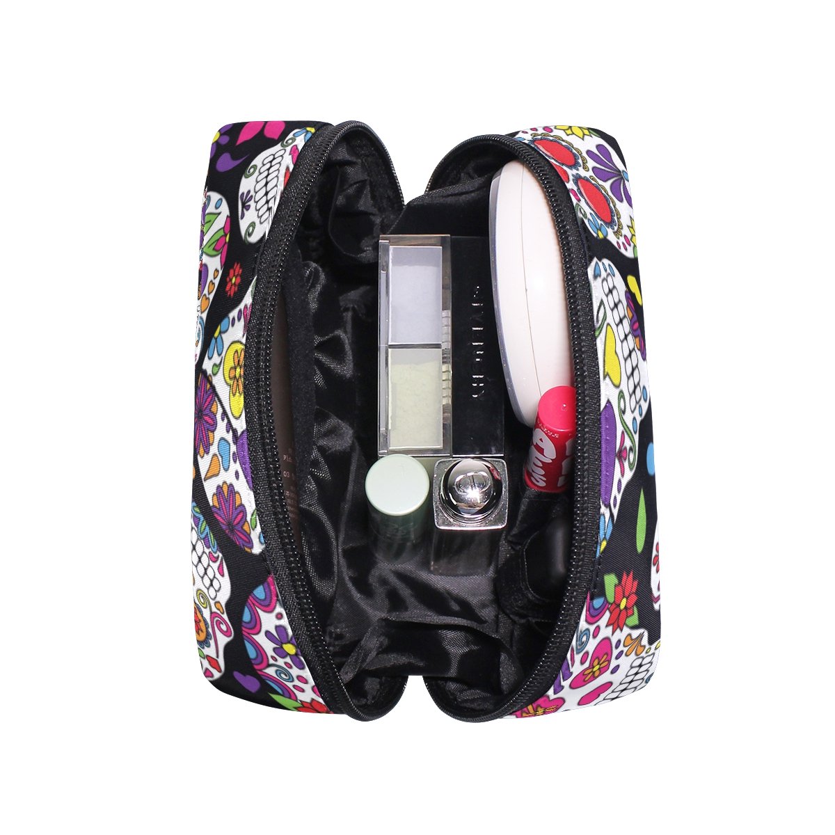 Sugar Skull Cosmetic Bag - Black Zipper Makeup Pouch for Travel & Storage