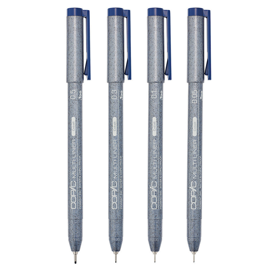 Copic MultiLiner Drawing Pen Set - 4 Pack Cobalt Blue Fine Line Art Markers for Sketching, Illustration & Comic Art - Perfect for Artists, Designers & Calligraphy Enthusiasts