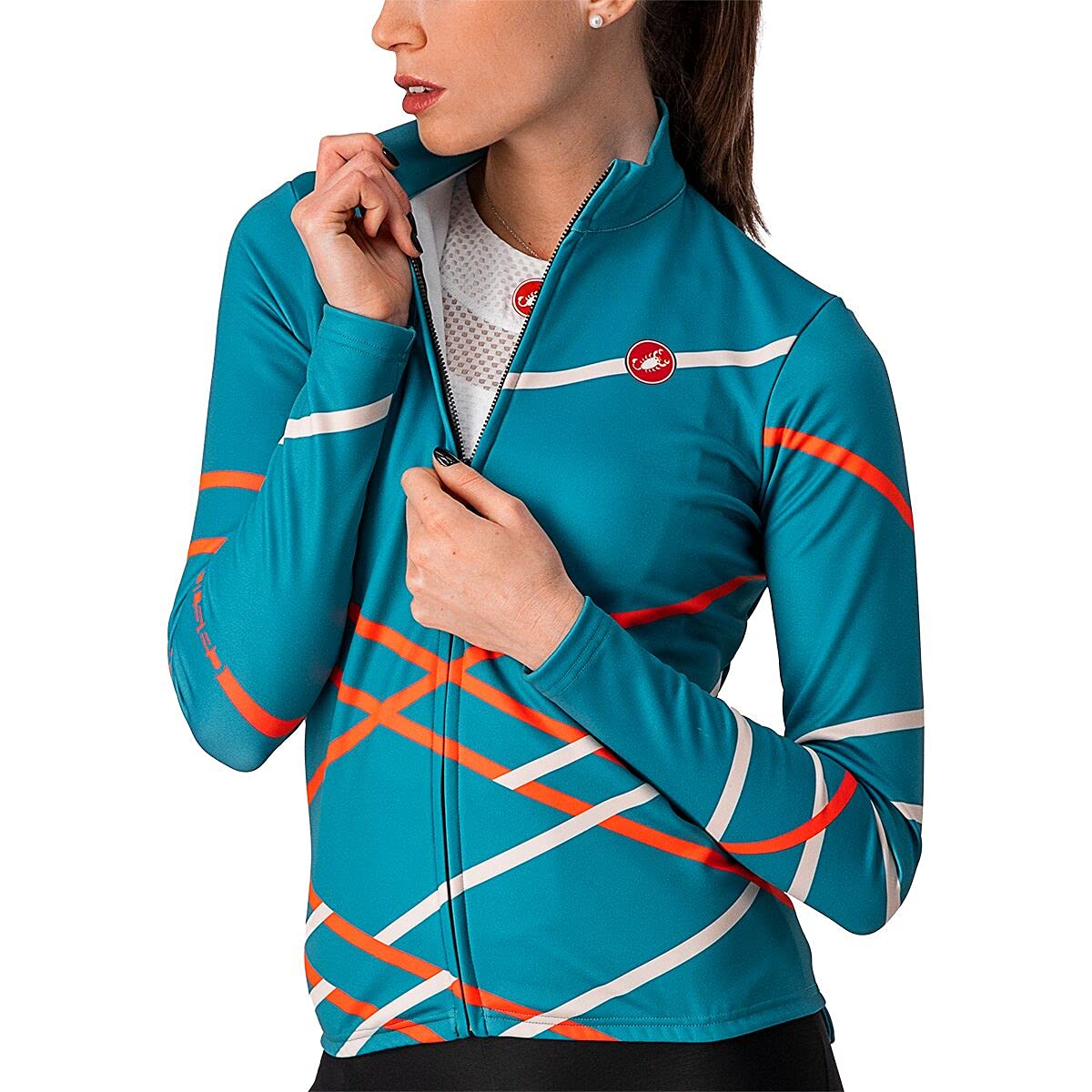 CASTELLI Women's Long Sleeve Diagonal Cycling Jersey - Breathable Performance Bike Shirt for Road & Mountain Biking | Perfect for Training & Outdoor Sports