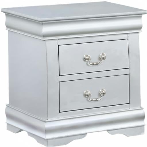 Harper&Bright Solid Wood Nightstand with 2 Drawers - Antique Style Bedside Table for Bedroom & Living Room - No Assembly Required Storage Furniture (Platinum) | Perfect for Small Spaces, Guest Rooms & Apartment Decor
