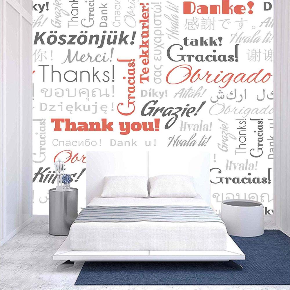96x69 Inches Multilingual Thank You Peel and Stick Wall Mural - Self-Adhesive Removable Wallpaper for Home & Office Decor - Perfect for Living Room, Bedroom, or Workspace Accent Wall