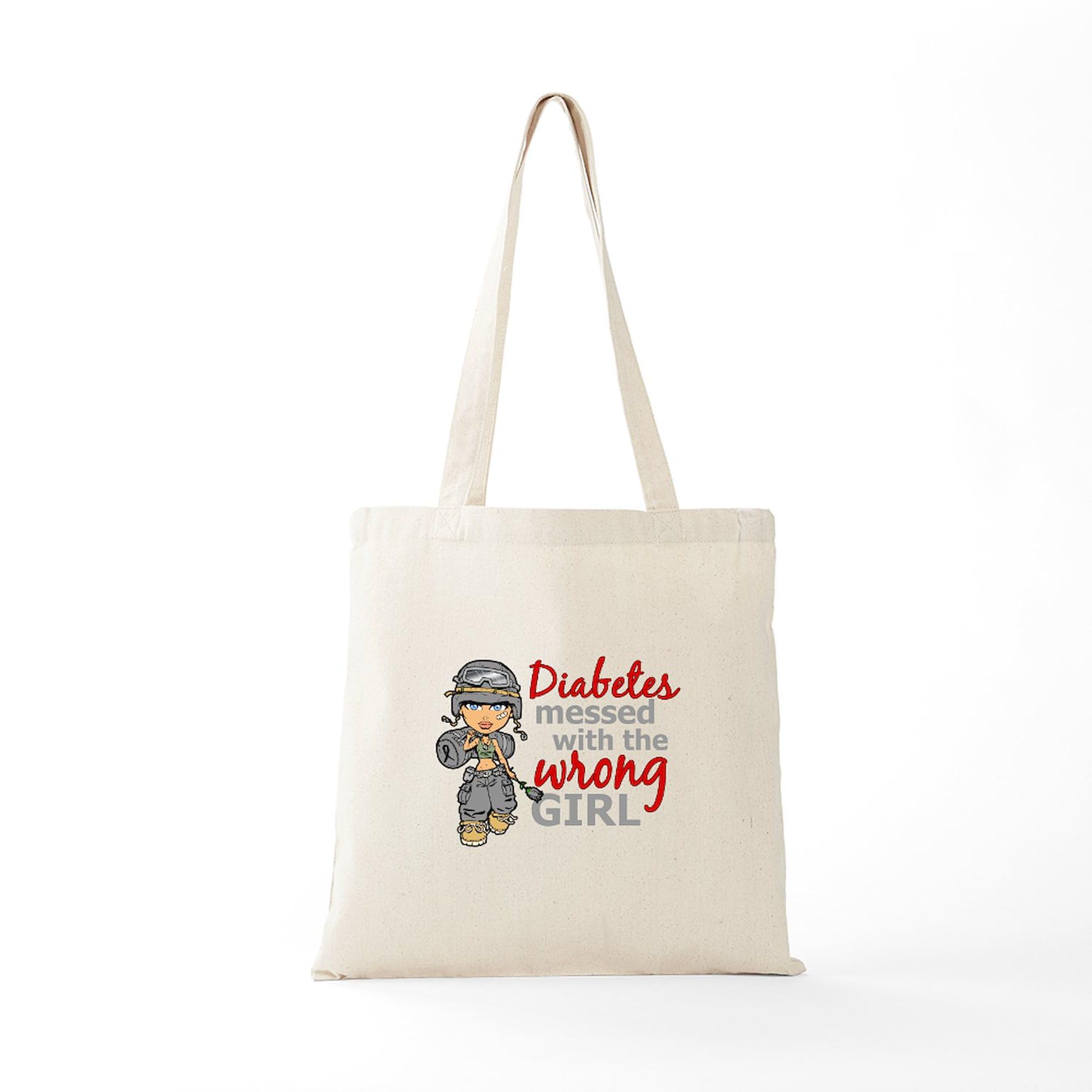 Combat Girl Diabetes Tote Bag - Natural Canvas Reusable Shopping Bag for Women | Eco-Friendly Grocery Tote for Diabetes Awareness, Daily Use & Charity Events