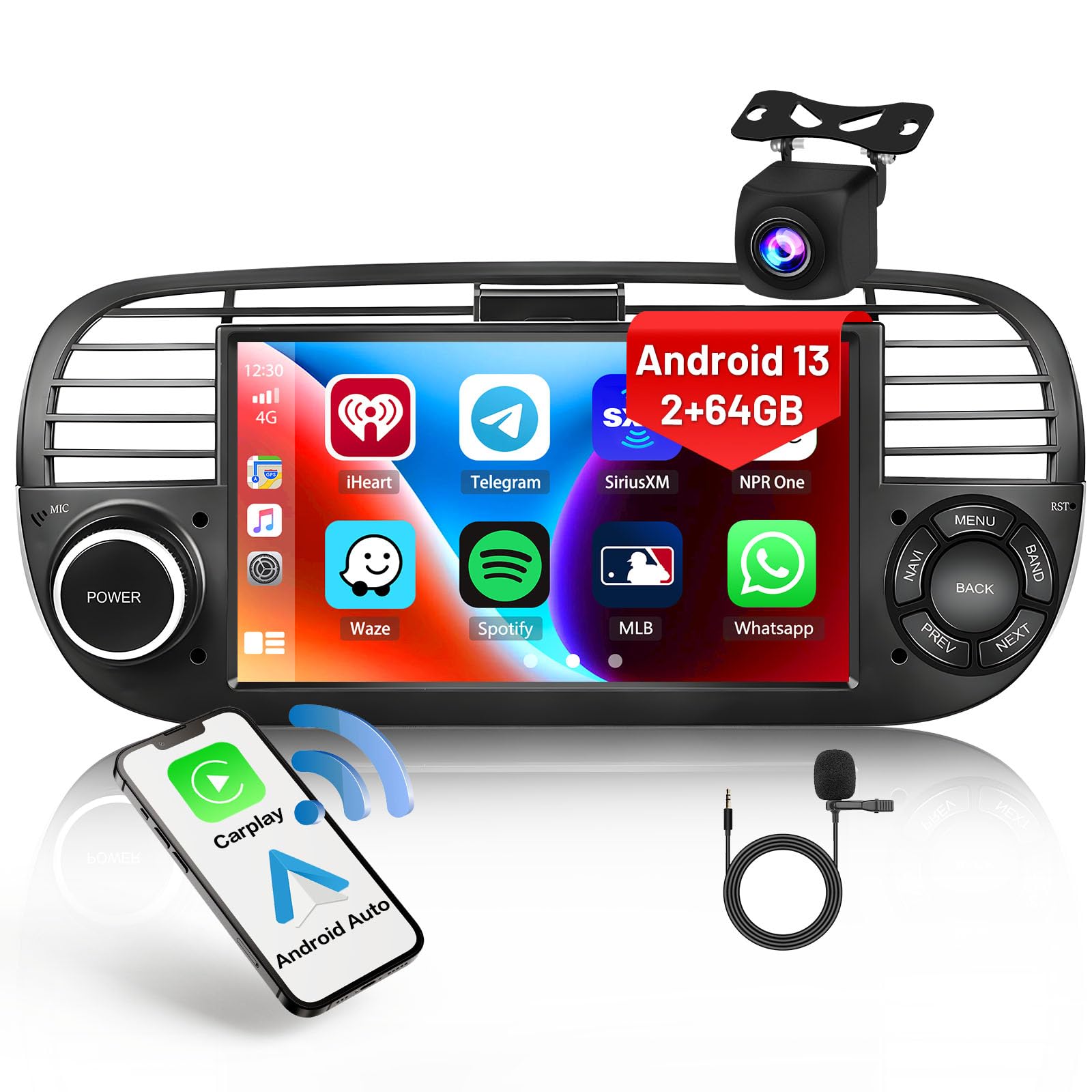 2+64GB Hikity Android 13 Car Stereo for Fiat 500 2007-2015 - 7