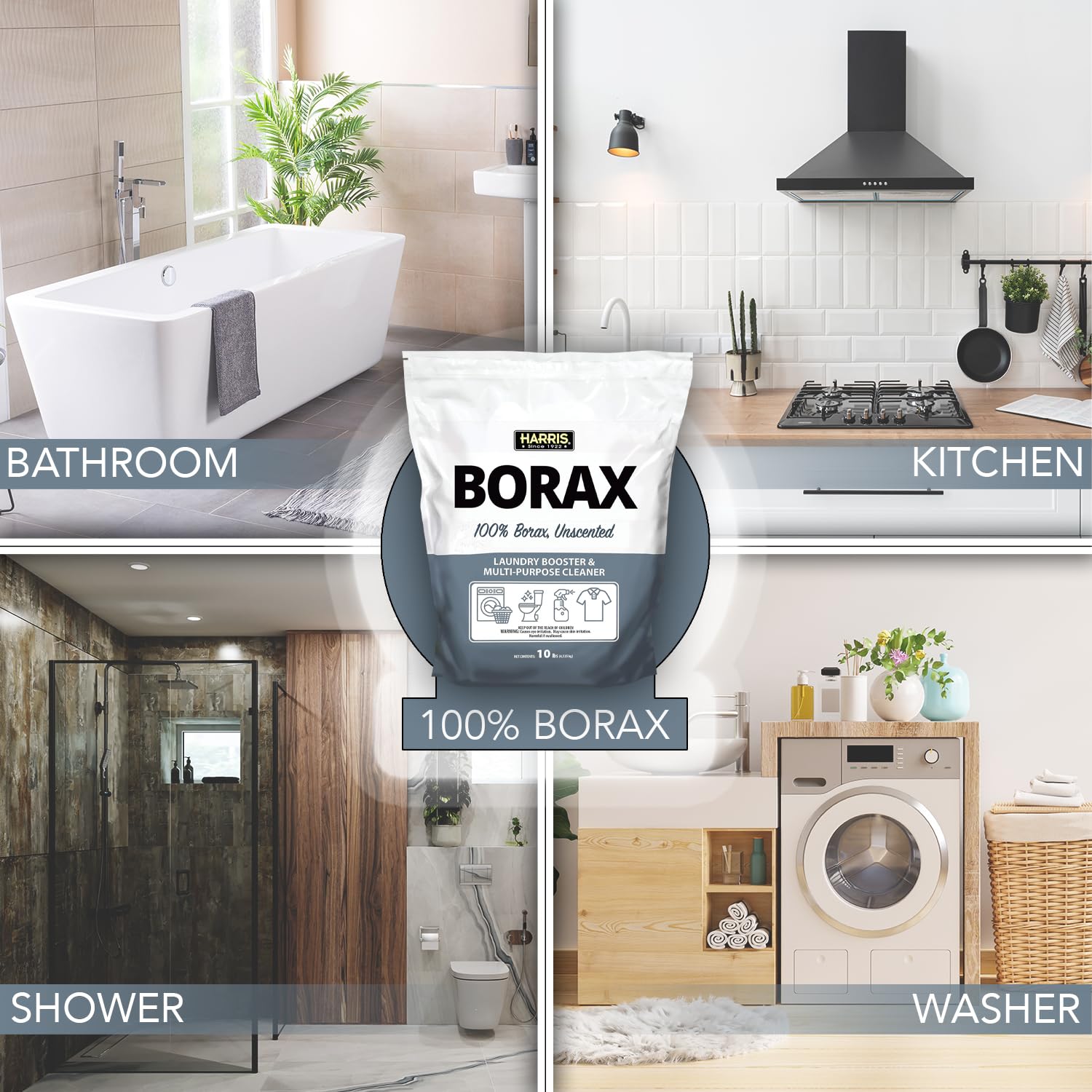 Harris 10lb Borax Powder - Unscented Laundry Booster & Multipurpose Cleaner for Stain Removal, Odor Control, and Household Cleaning | Ideal for Laundry, Dishwashing, and All-Purpose Cleaning