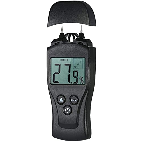 Digital Wood Moisture Meter - Handheld Moisture Tester with Large LCD Display & 2 Precision Pins for Firewood, Lumber, Paper - Perfect for Carpentry, Woodworking, and Home Improvement Projects