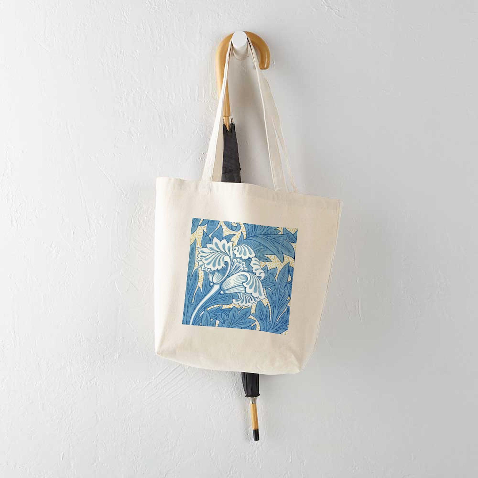 Morris Tulip Blue Design Natural Canvas Tote Bag - Eco-Friendly Reusable Shopping Bag for Groceries, Beach & Daily Use | CafePress
