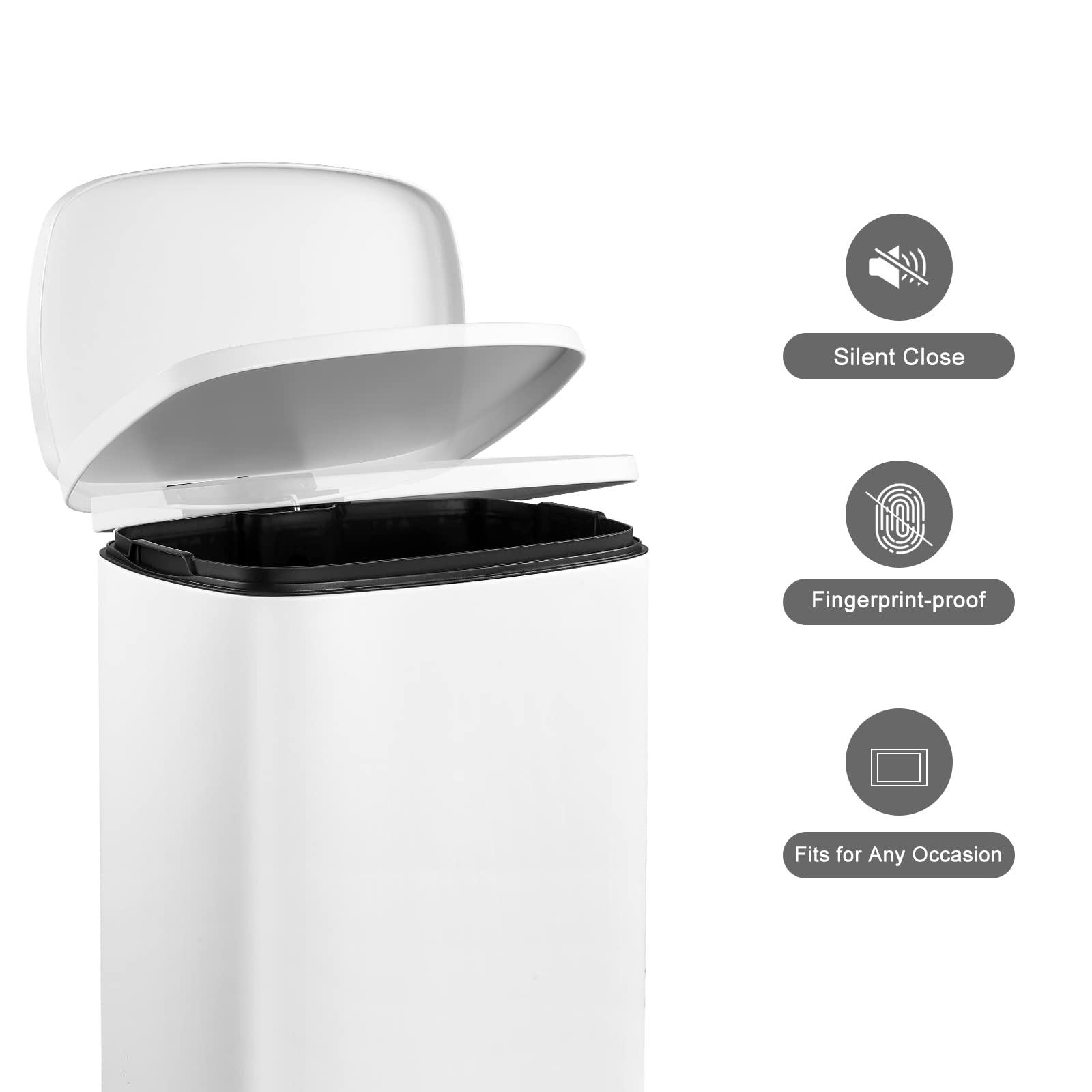 Premium Stainless Steel Trash Can with Silent Lid - 50L White Kitchen & Outdoor Garbage Bin | Durable Pedal Design & Removable Inner Bucket | Ideal for Home, Office, Restaurant & Patio Use