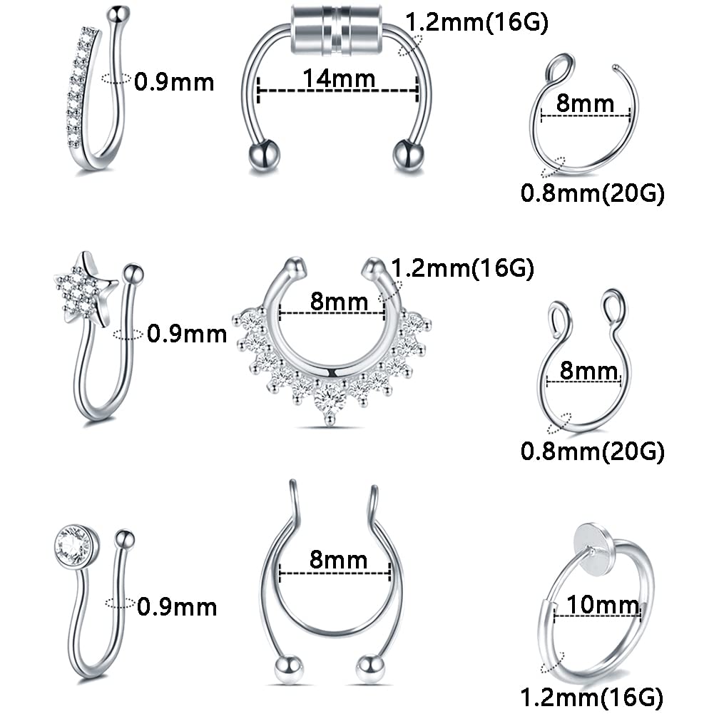 Faux Nose Septum Rings - Stainless Steel Fake Nose Piercing Jewelry for Women & Men - Non-Piercing Hoop Studs - Perfect for Costume Parties, Halloween & Alternative Fashion
