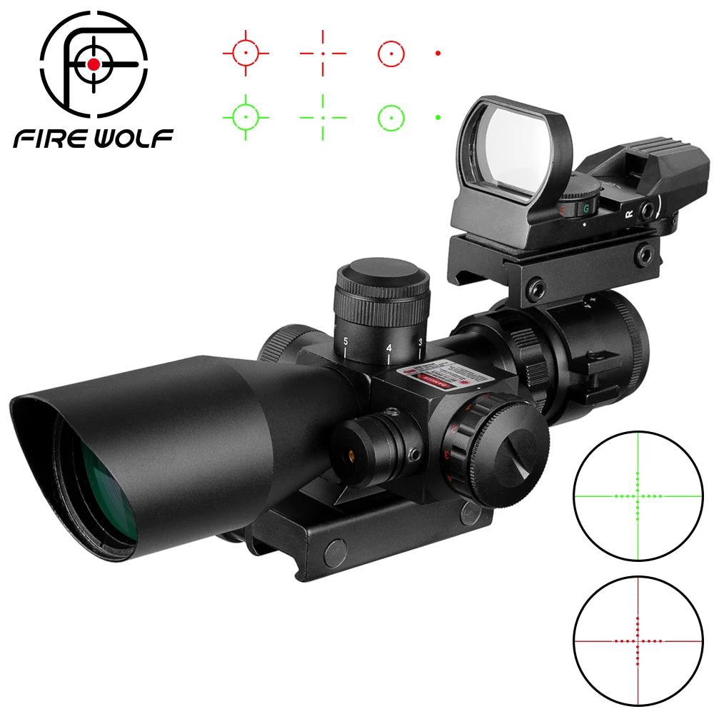 2.5-10x40 Hunting Rifle Scope with Red & Green Cross Laser Holographic Sight | 4 Reticle Reflex Red Dot Optics Combo | Perfect for Long-Range Shooting, Hunting & Tactical Use