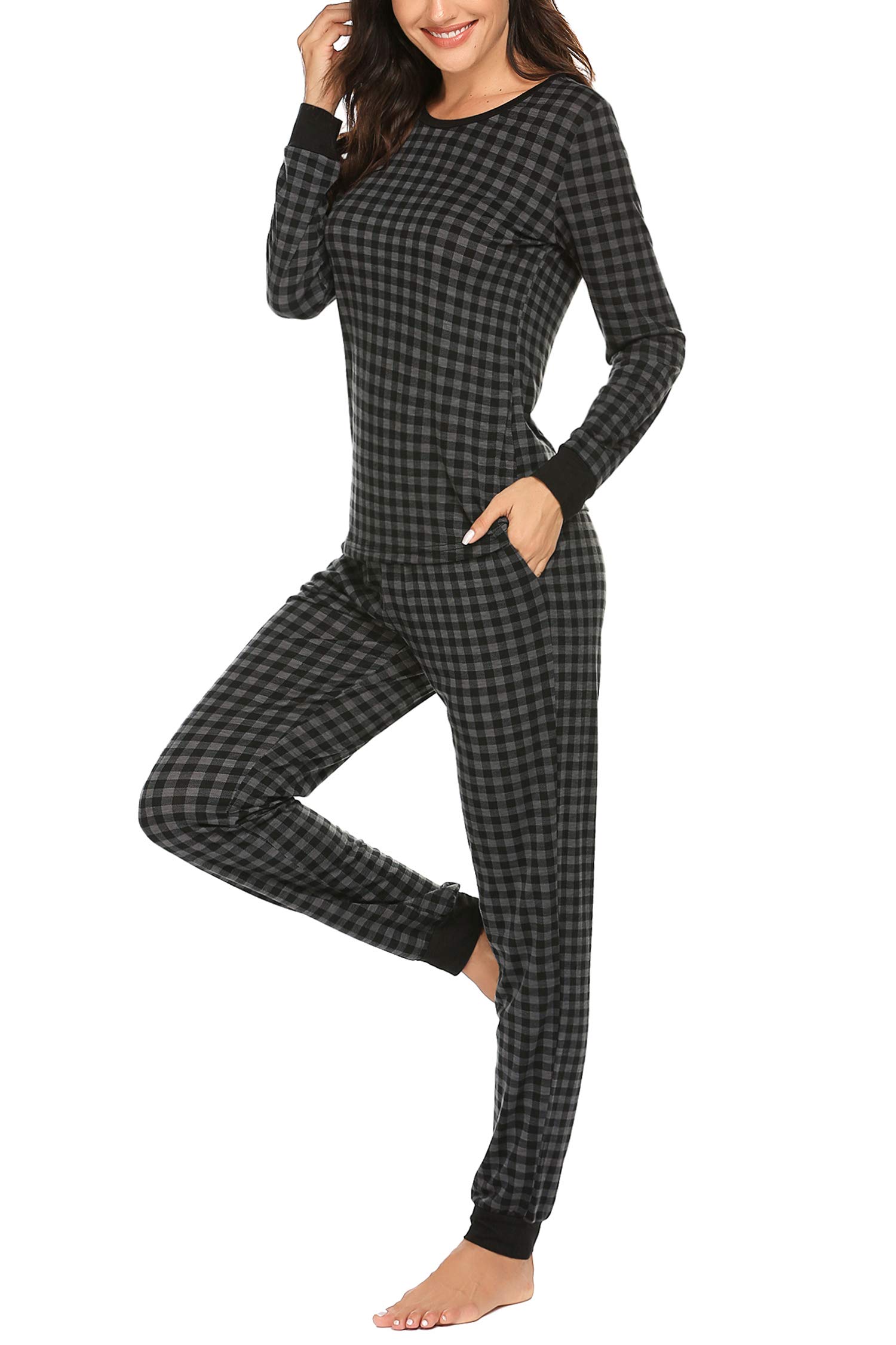 Ekouaer Women's Soft Long Sleeve Pajama Set with Jogger Pants & Pockets - Cozy Sleepwear & Lounge Outfit for Home Relaxation & Nighttime Comfort