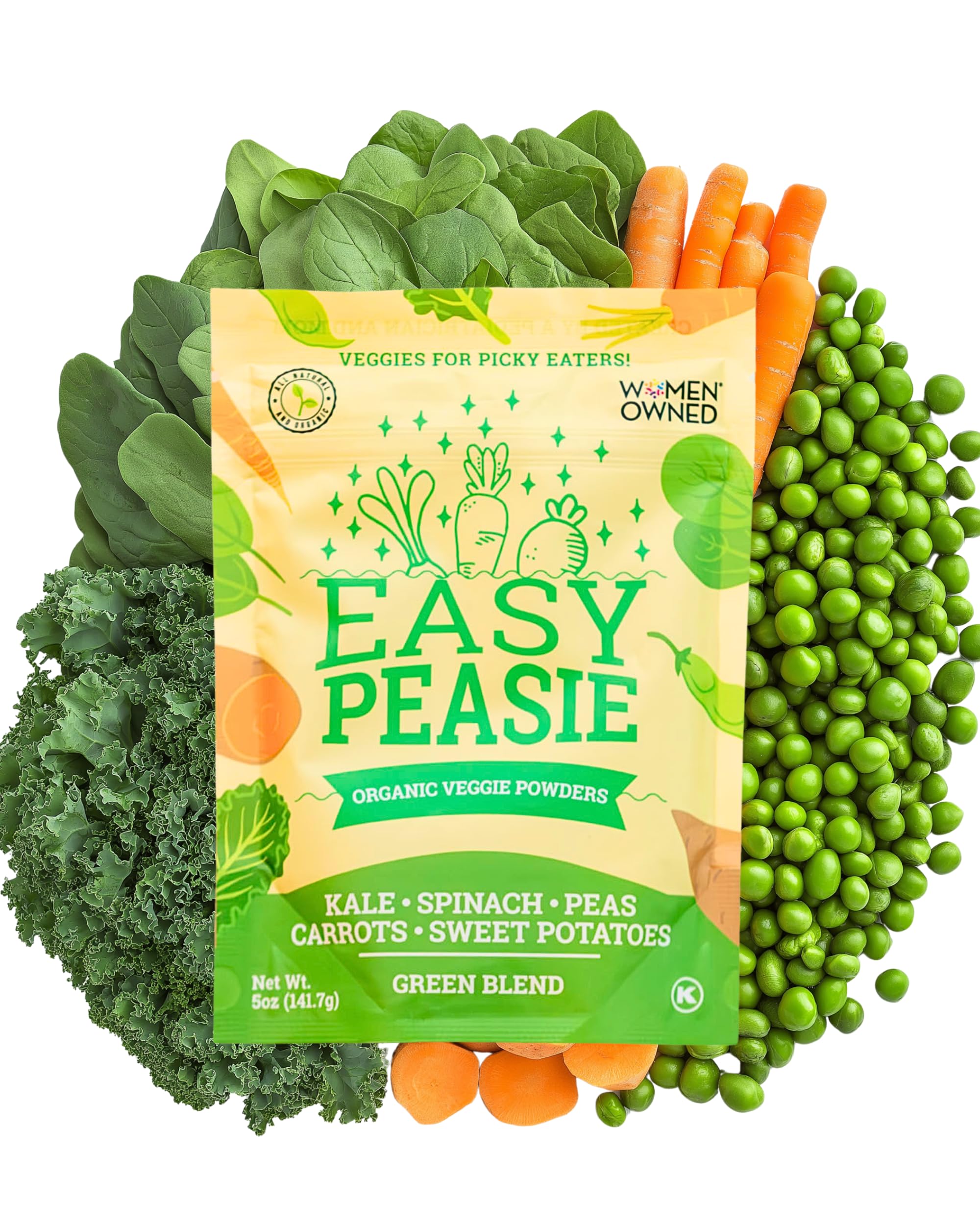 Organic Veggie Powder for Kids - Easy Peasie Greens Blend with Pea Protein, Spinach & Kale | Nutrient-Rich Vegetable Supplement for Picky Eaters (5oz Pouch) | Perfect for Smoothies, Baking & Healthy Snacks