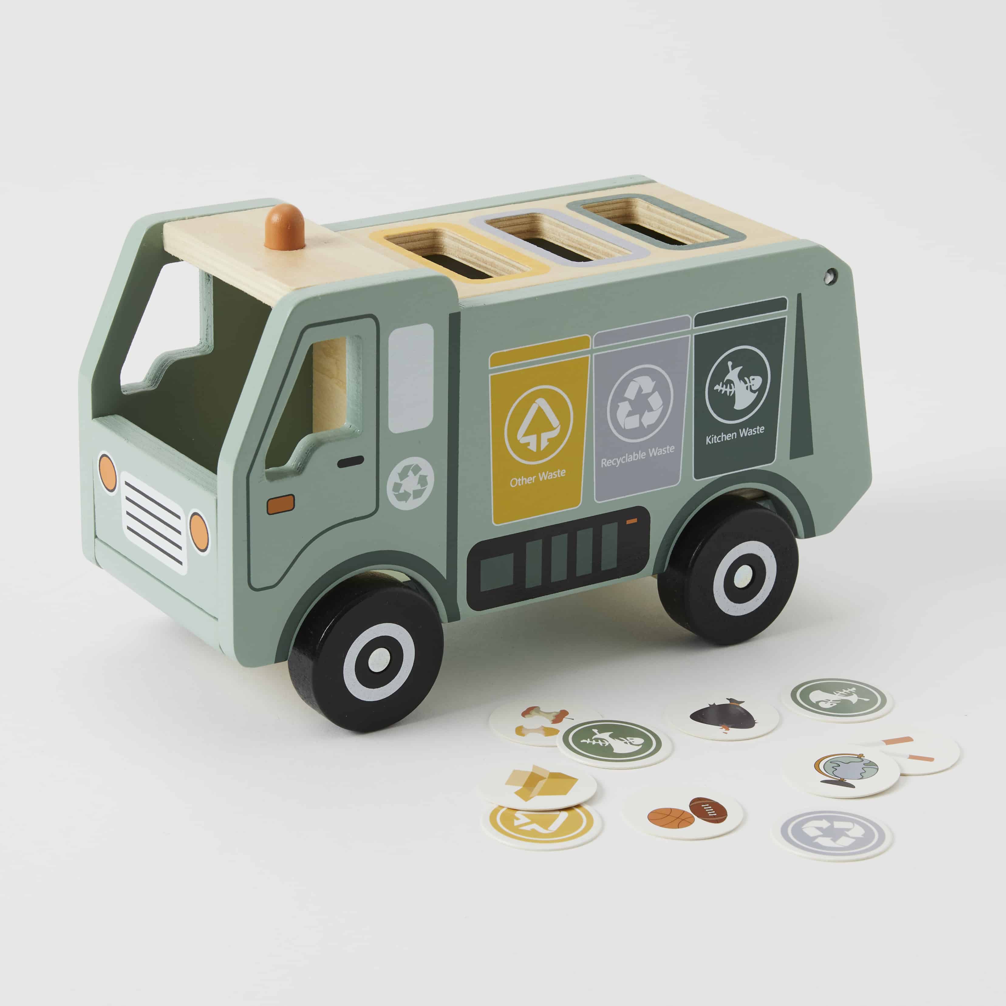 Wooden Garbage & Recycling Sorting Truck Toy - Eco-Friendly Educational Play Vehicle for Kids - Perfect for Pretend Play, Classroom Learning & Environmental Awareness Activities