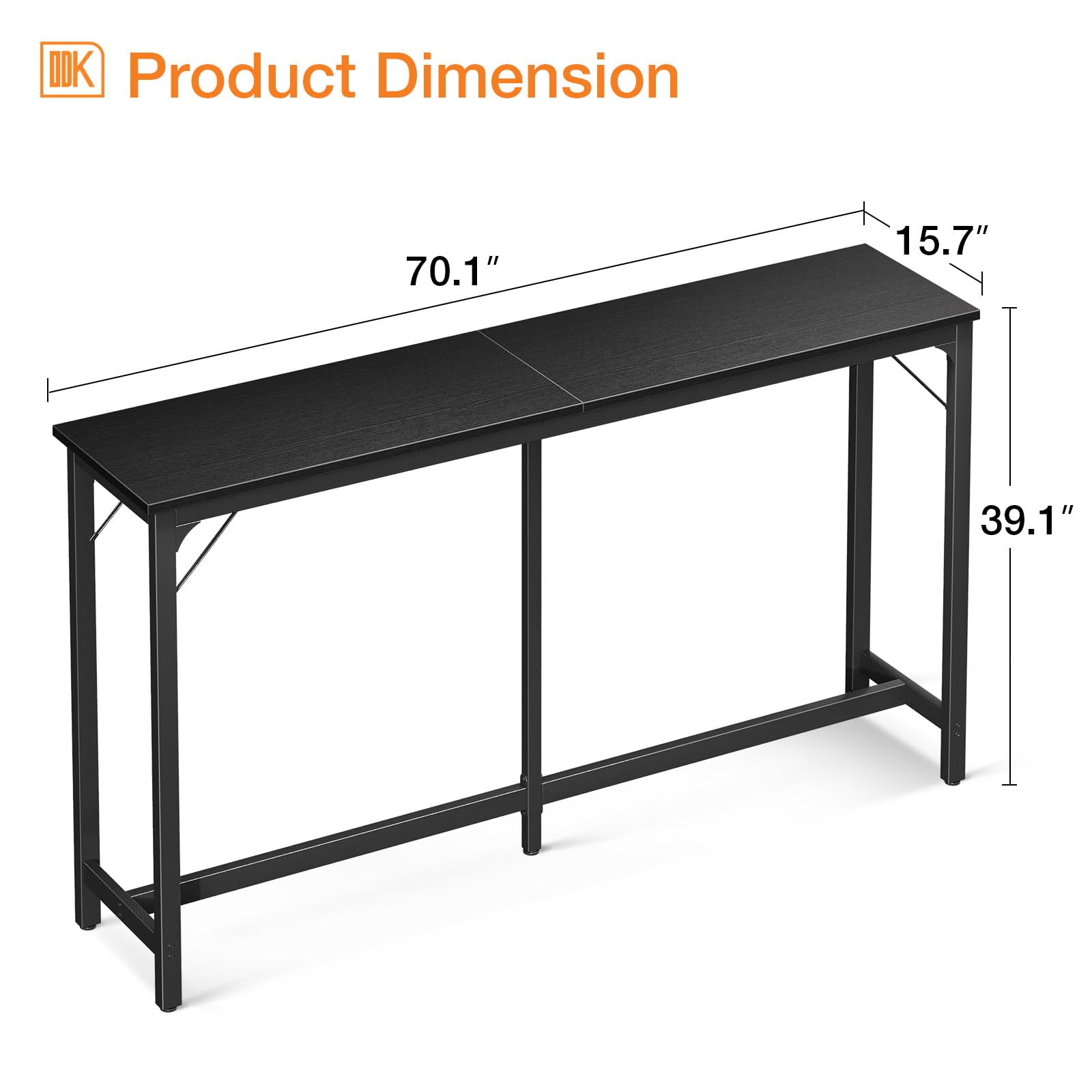 ODK 71 Inch Black Rectangular Bar Table - Counter Height Pub Table with Sturdy Metal Legs & Scratch-Resistant Top for Kitchen, Dining Room, or Home Bar - Easy to Clean & Durable Design for Entertaining Guests