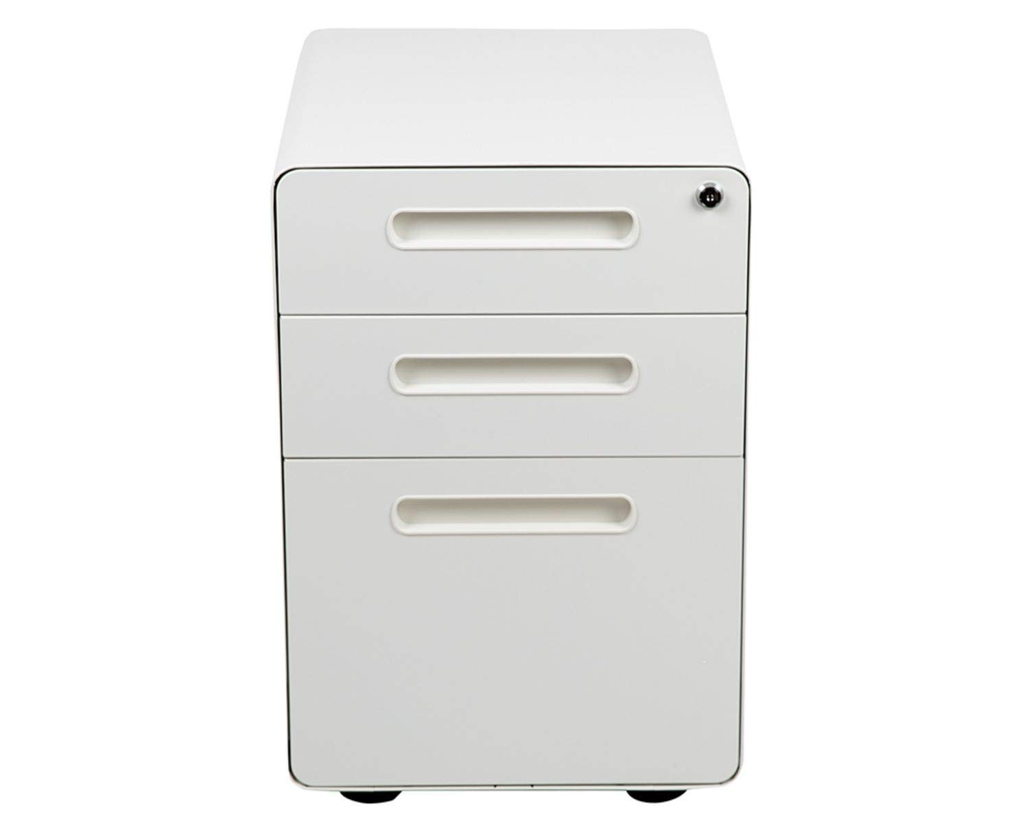 Flash Furniture Wren Ergonomic 3-Drawer Mobile Locking File Cabinet with Anti-Tilt Mechanism & Hanging Drawer - Legal & Letter Size Files, White - Perfect for Home Office, Law Firms & Corporate Workspaces