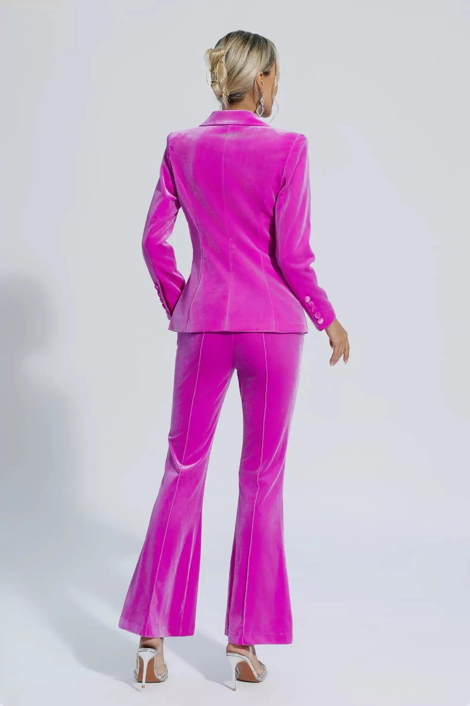 Fuchsia 2-Piece Velvet Single Button Slim Fit Women's Business Suit Set - Perfect for Office Wear, Formal Events & Professional Occasions