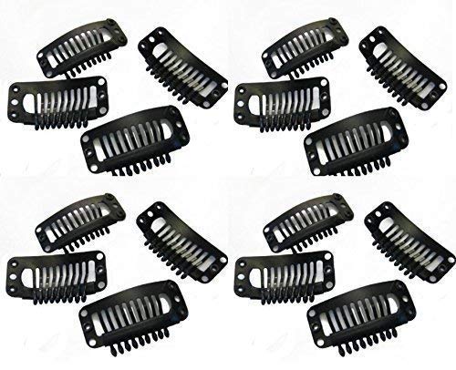 SIYAA 12-Piece Hair Extension Clips for Women & Men - Black Snap-On Wig Clips (3.4cm) for Natural Hair Extensions, Weaves & Styling - Perfect for Daily Wear, Cosplay & Costume Parties