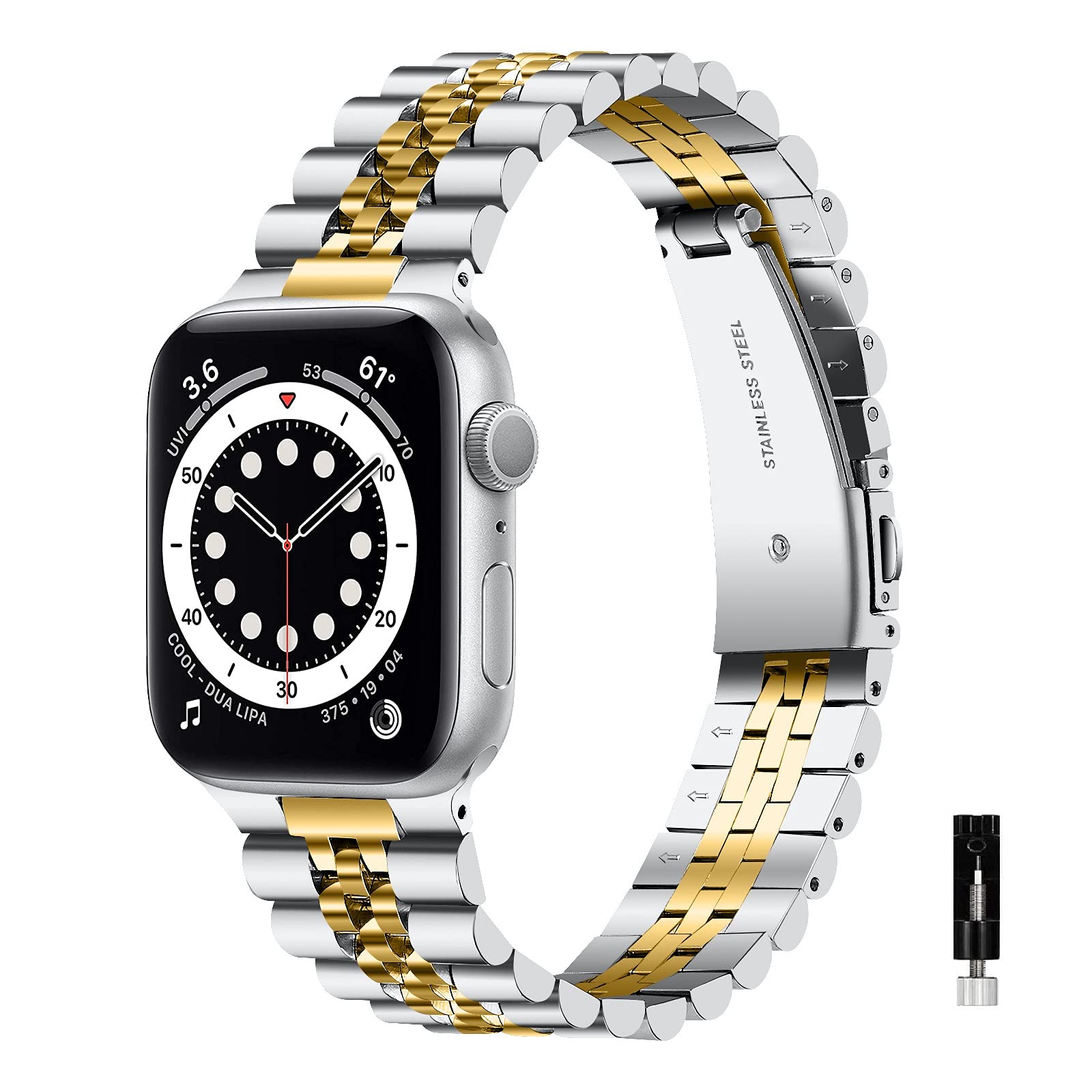 WIGERLON Stainless Steel Apple Watch Band for Men & Women - Compatible with 38mm/40mm/42mm/44mm/49mm Apple Watch Series 8/7/6/5/4/3/2/1/SE - Durable Metal Replacement Strap for Workout, Office & Everyday Wear