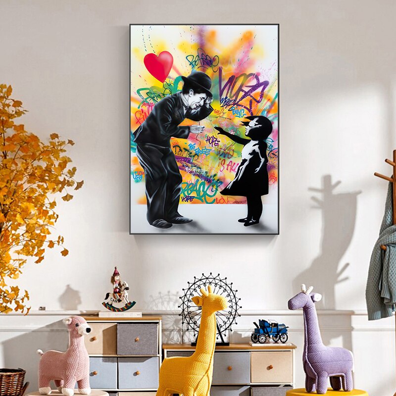 Banksy Love Heart Girl Graffiti Art Print - Street Art Canvas Wall Decor for Living Room, Bedroom & Office - Unique Urban Home Decor Gift