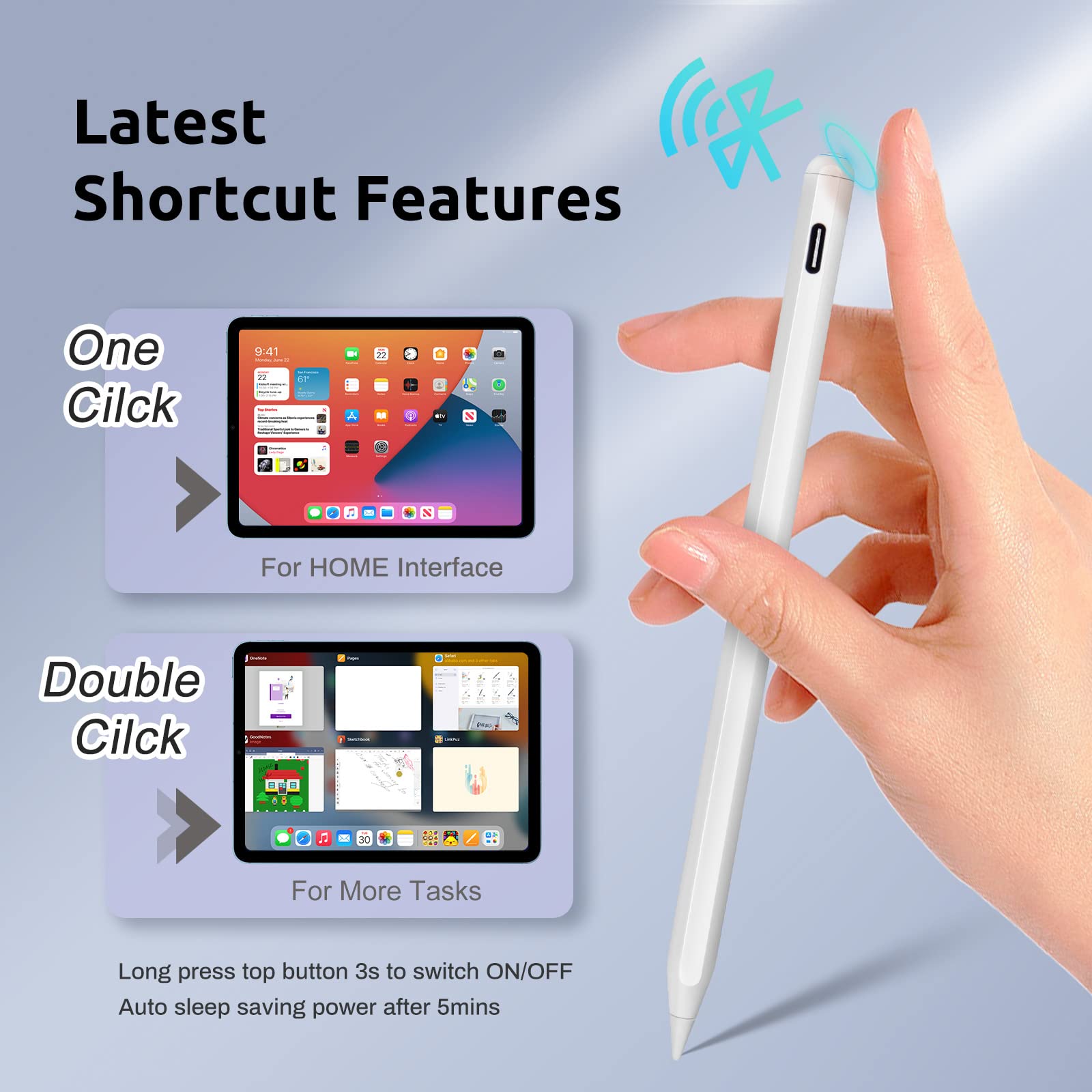 Evach Stylus Pencil for iPad - Apple Pencil 2nd Gen Alternative with Wireless Charging & USB-C, Compatible with iPad Air 4th/5th Gen, iPad 10th/9th/8th Gen, iPad Pro 12.9