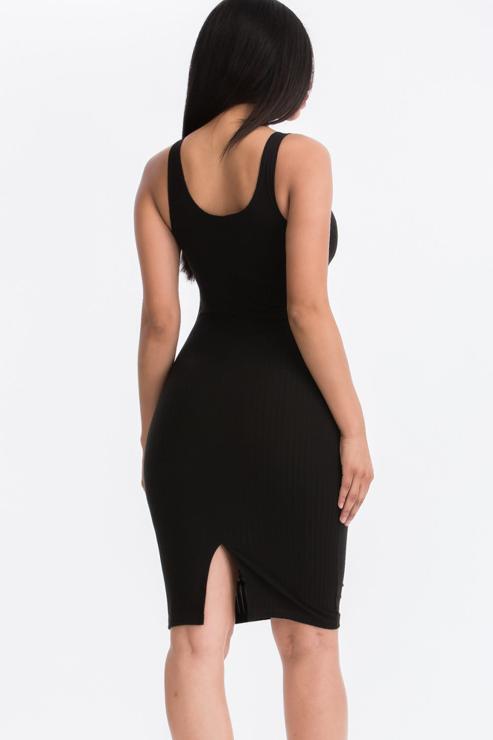 Elegant Ribbed Back Slit Bodycon Midi Dress for Women - Perfect for Cocktail Parties, Date Nights & Evening Events