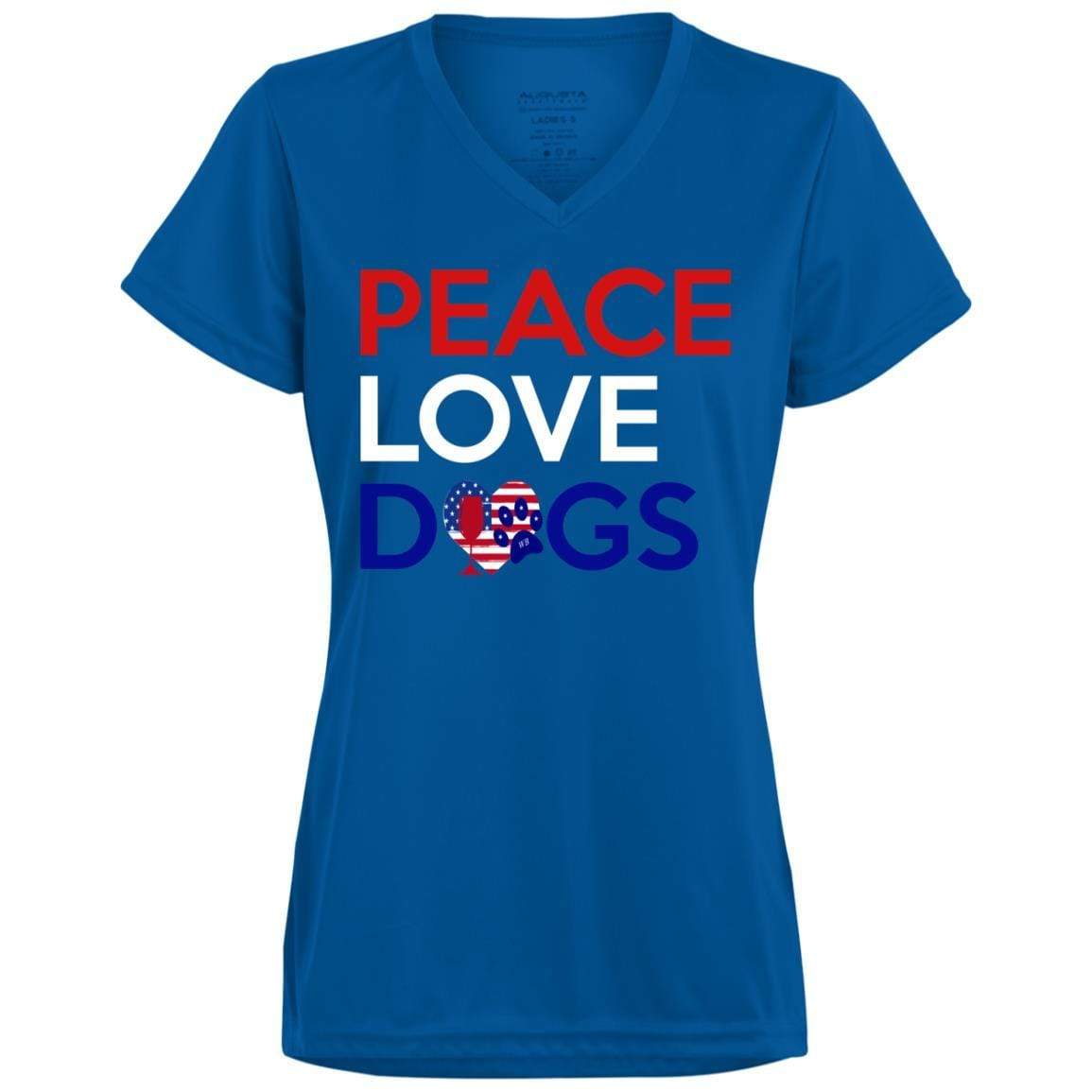 WineyBitches.Co Peace Love Dogs Moisture-Wicking Ladies T-Shirt - Perfect for Dog Lovers, Outdoor Activities & Casual Wear