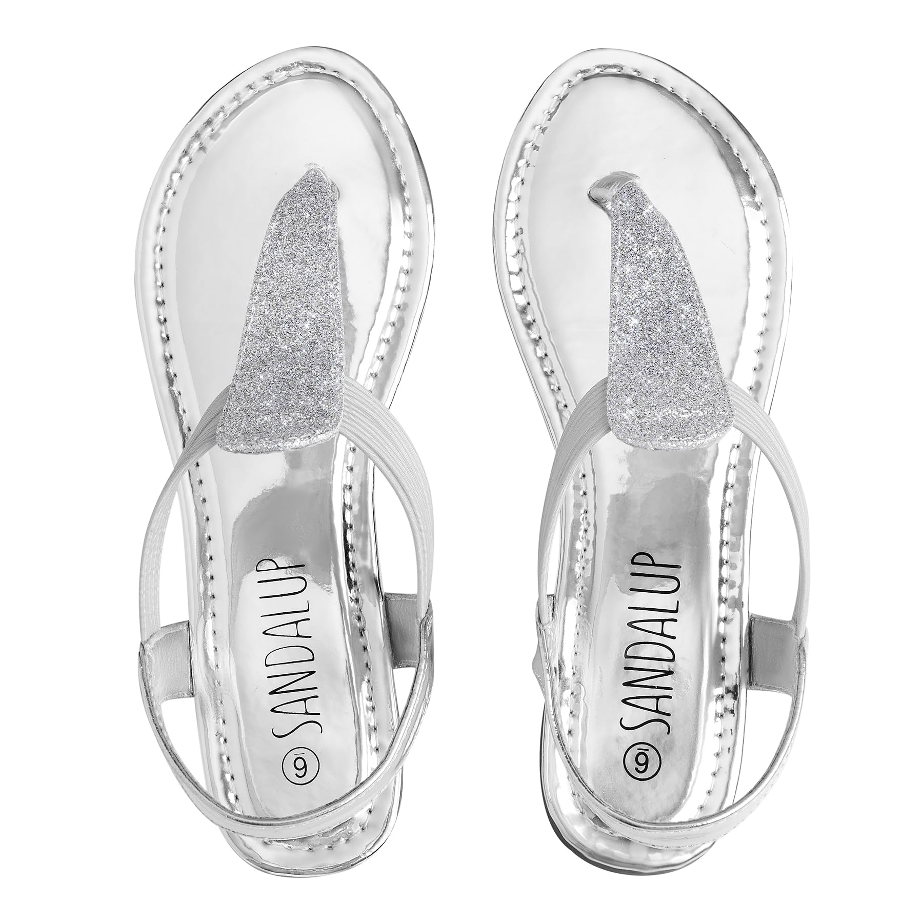 **SANDALUP Women's Sparkly Flat Sandals with Elastic Straps & Ankle Strap – Comfortable Dressy Summer Sandals for Walking, Beach, Parties & Casual Outfits**