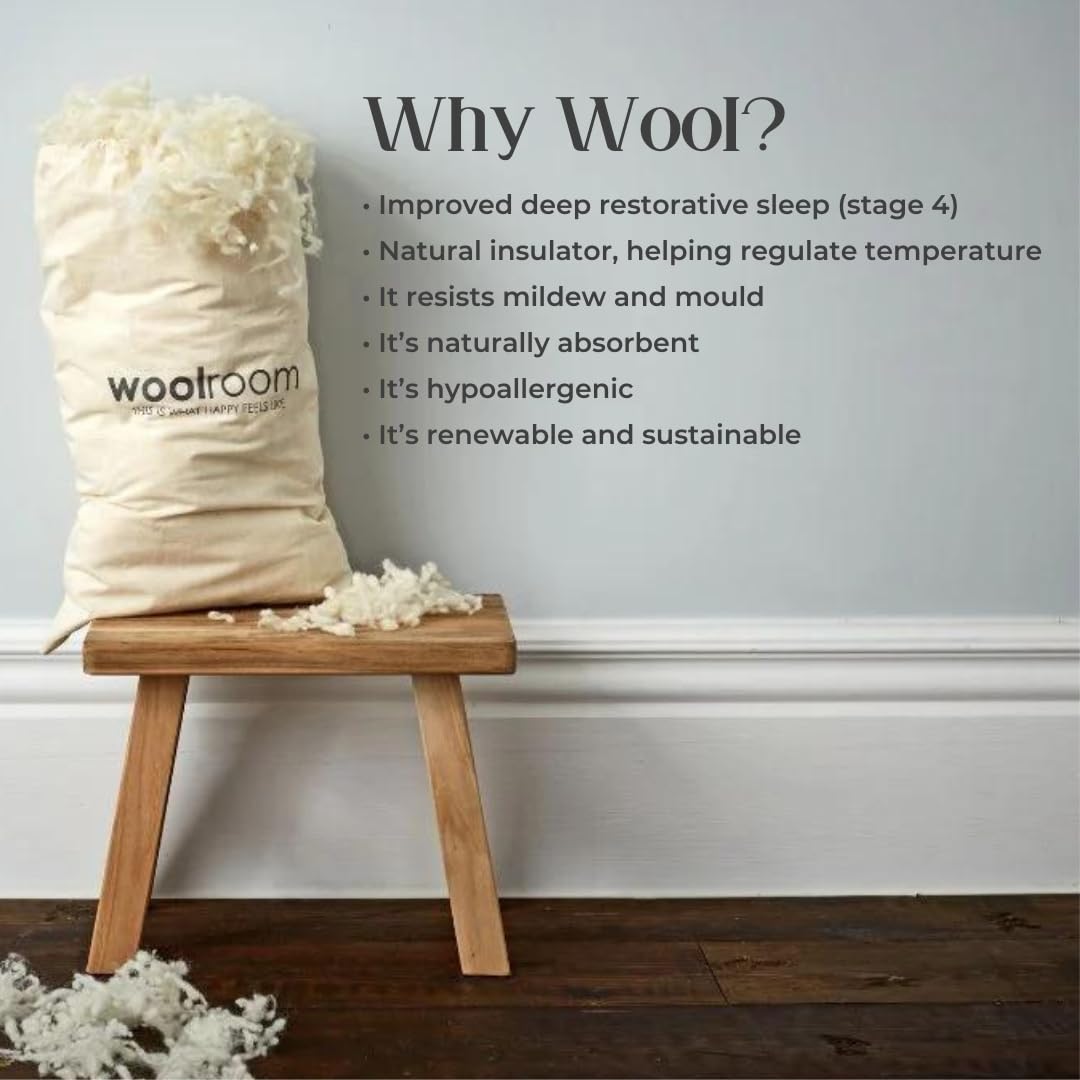 Woolroom Deluxe King Size Wool Mattress Topper - 100% Natural Hypoallergenic British Wool with Organic Cotton Cover - Handcrafted for Extra Comfort on Firm or Old Mattresses - Superior Moisture Wicking & Temperature Regulation - Perfect for Allergy Sufferers & Hot Sleepers - Ideal for Master Bedrooms, Guest Rooms & Eco-Friendly Homes