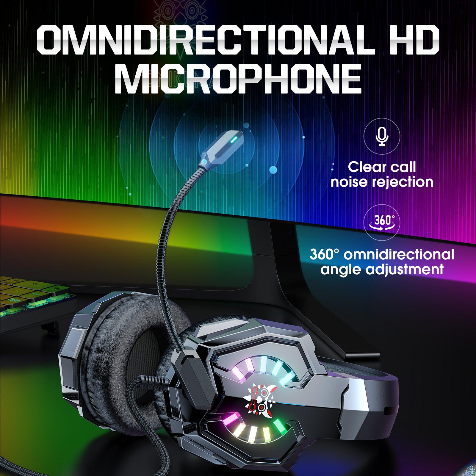 ONIKUMA X32 Wired Gaming Headset with Noise-Canceling Mic, RGB LED Lights & Comfortable Ear Cushions - Perfect for PC, PS4, Xbox Gaming & Online Chat