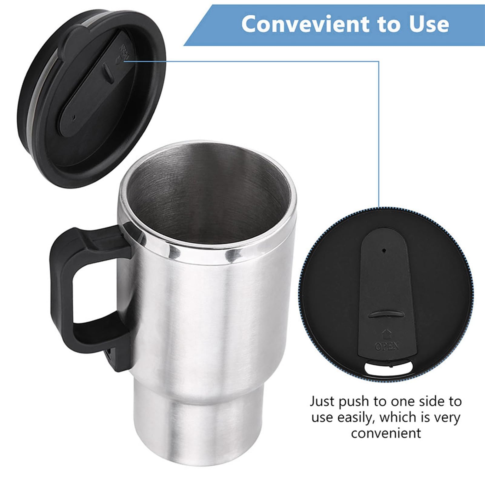 12V 450ml Stainless Steel Car Heating Cup - Electric Travel Mug with Cigarette Lighter Plug for Coffee, Tea & Milk | Portable Heated Water Kettle for Road Trips, Commuting & Camping