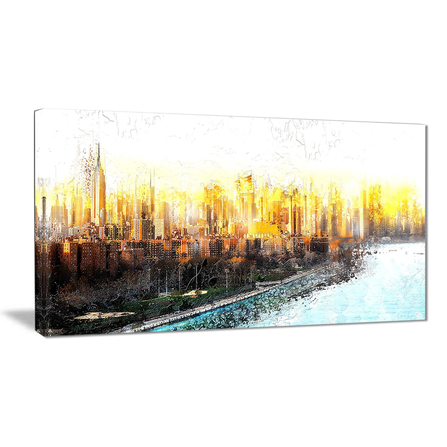 Digital Art PT3313-40-20 Abstract Sunset Cityscape Wall Decor - Large 40x20 Inches Canvas Print for Living Room, Bedroom & Office