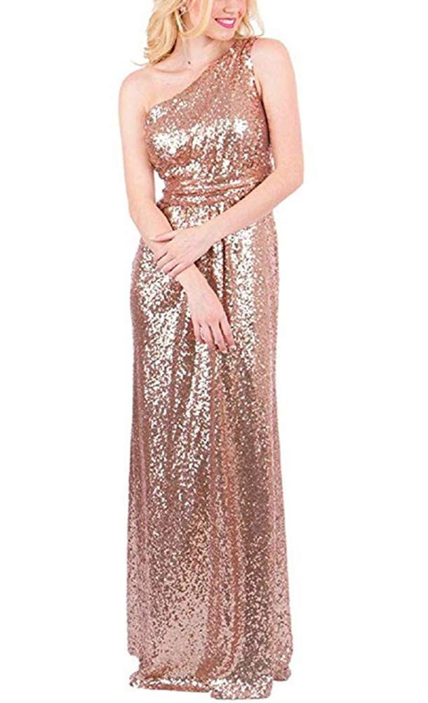 Sparkly Sequin Bridesmaid Dresses One Shoulder Long Evening Gown for Prom, Wedding Party, Formal Events & Special Occasions - Elegant & Glamorous Women's Party Dress