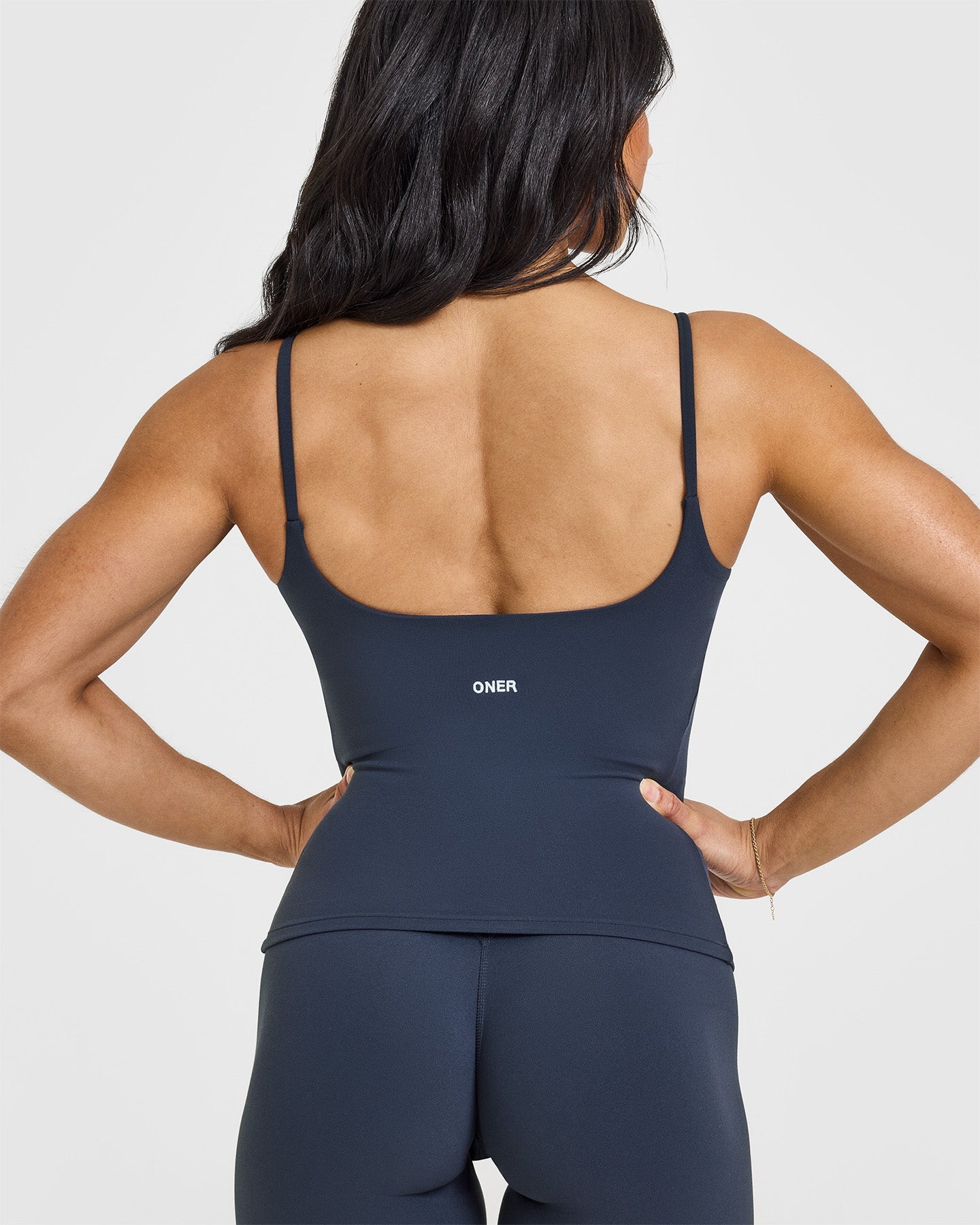 SoftMotion™ Strappy Vest with Built-in Bra Shelf - True Blue | Seamless Comfort for Yoga, Running & Everyday Wear