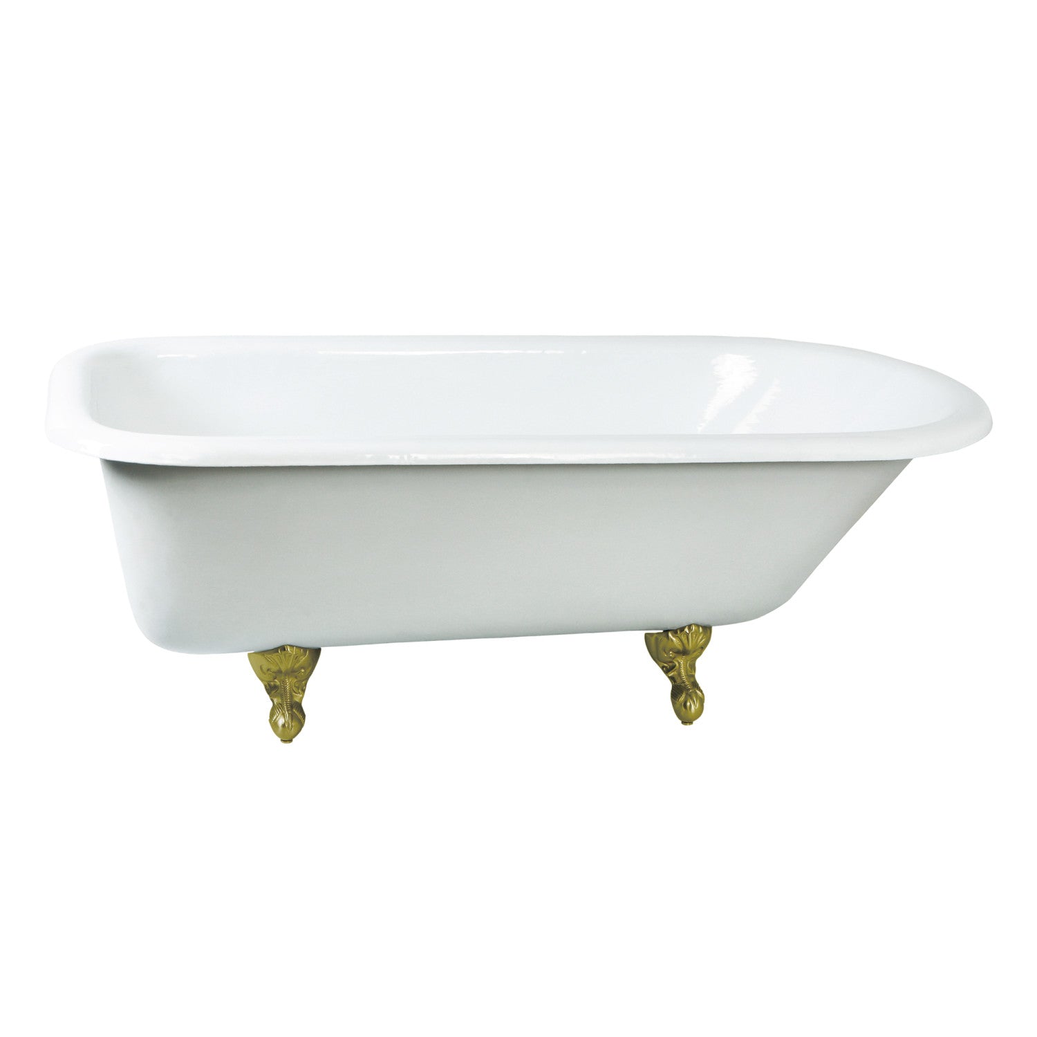 66 Inch White & Brushed Brass Clawfoot Bathtub - Aqua Eden NHVCTND673123T7 Cast Iron Oval Rectangular Roll Top Tub (No Faucet Holes) | Vintage Bathroom Decor, Luxury Spa Retreat, Classic Home Upgrade